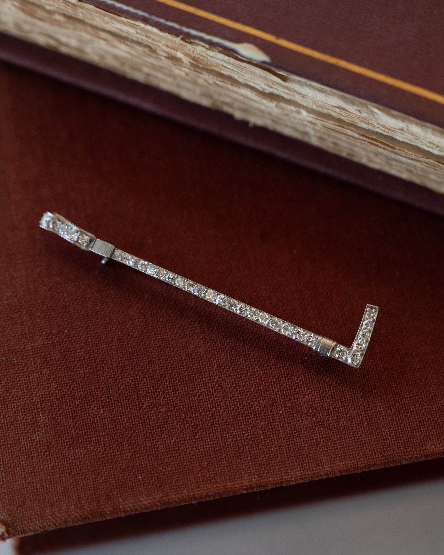 .78 Antique Art Deco Horse Crop Pin in Platinum