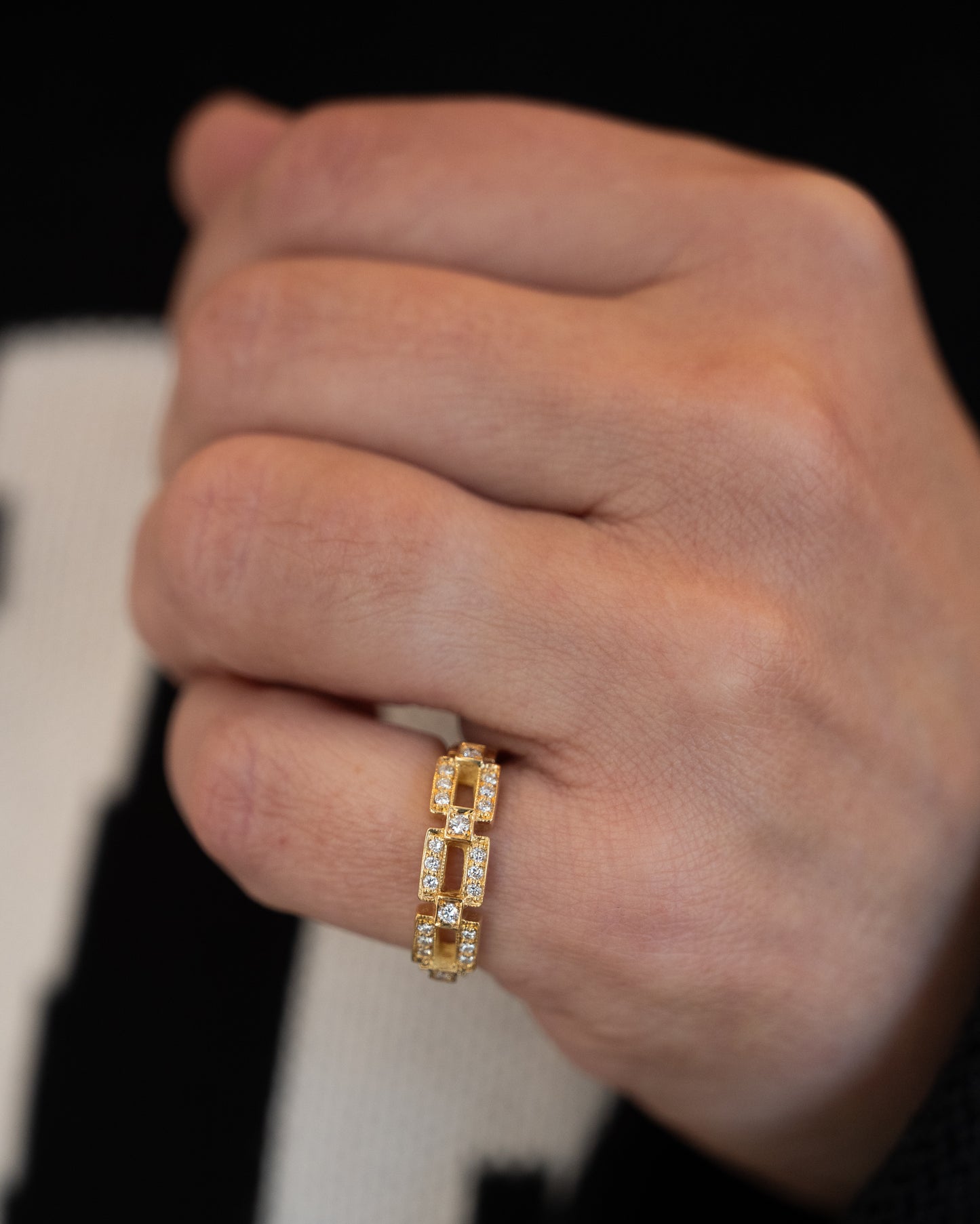 .34 Diamond Chain Link Ring 18k Yellow Gold