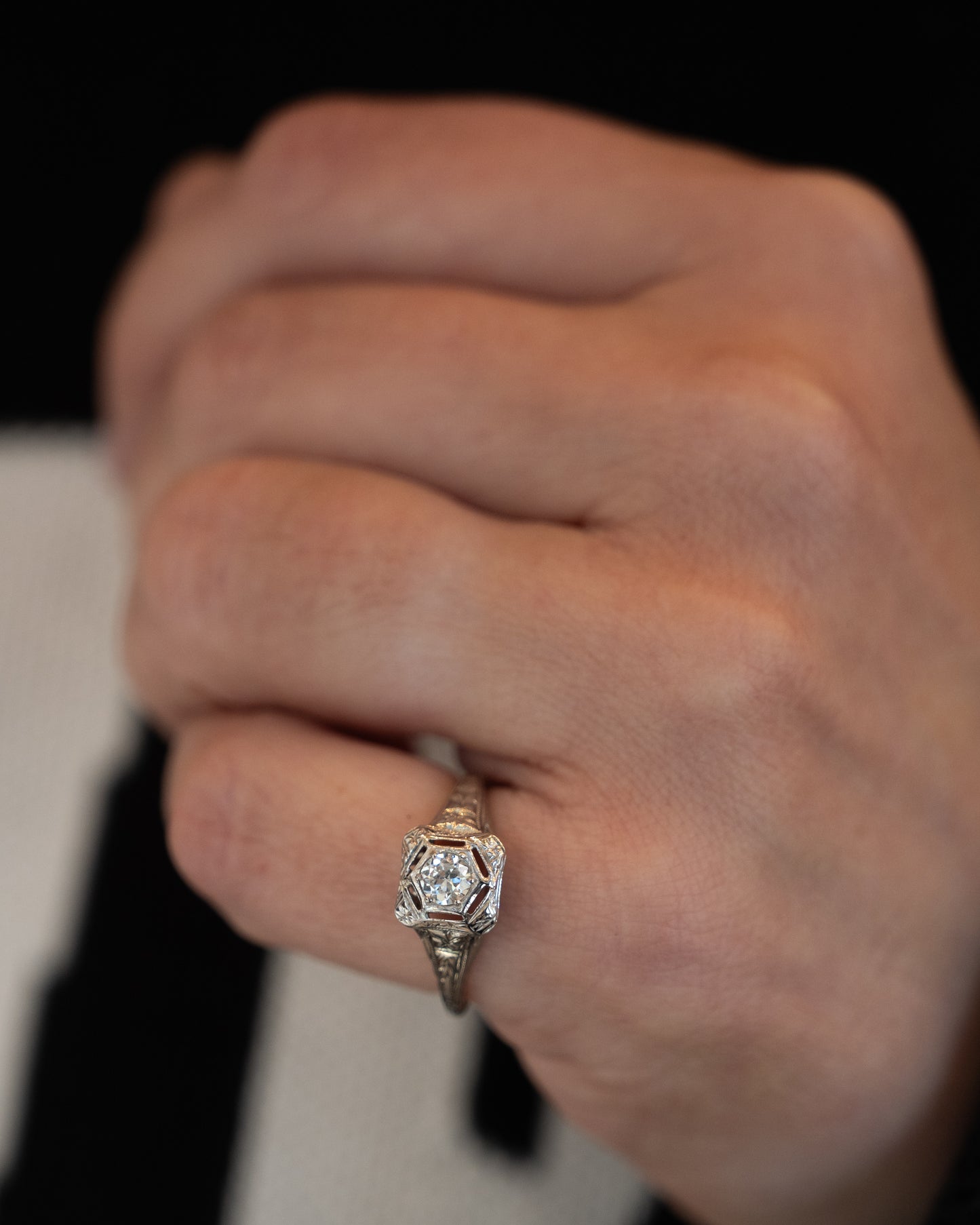 .24 Antique Deco Filigree Engagement Ring 18k