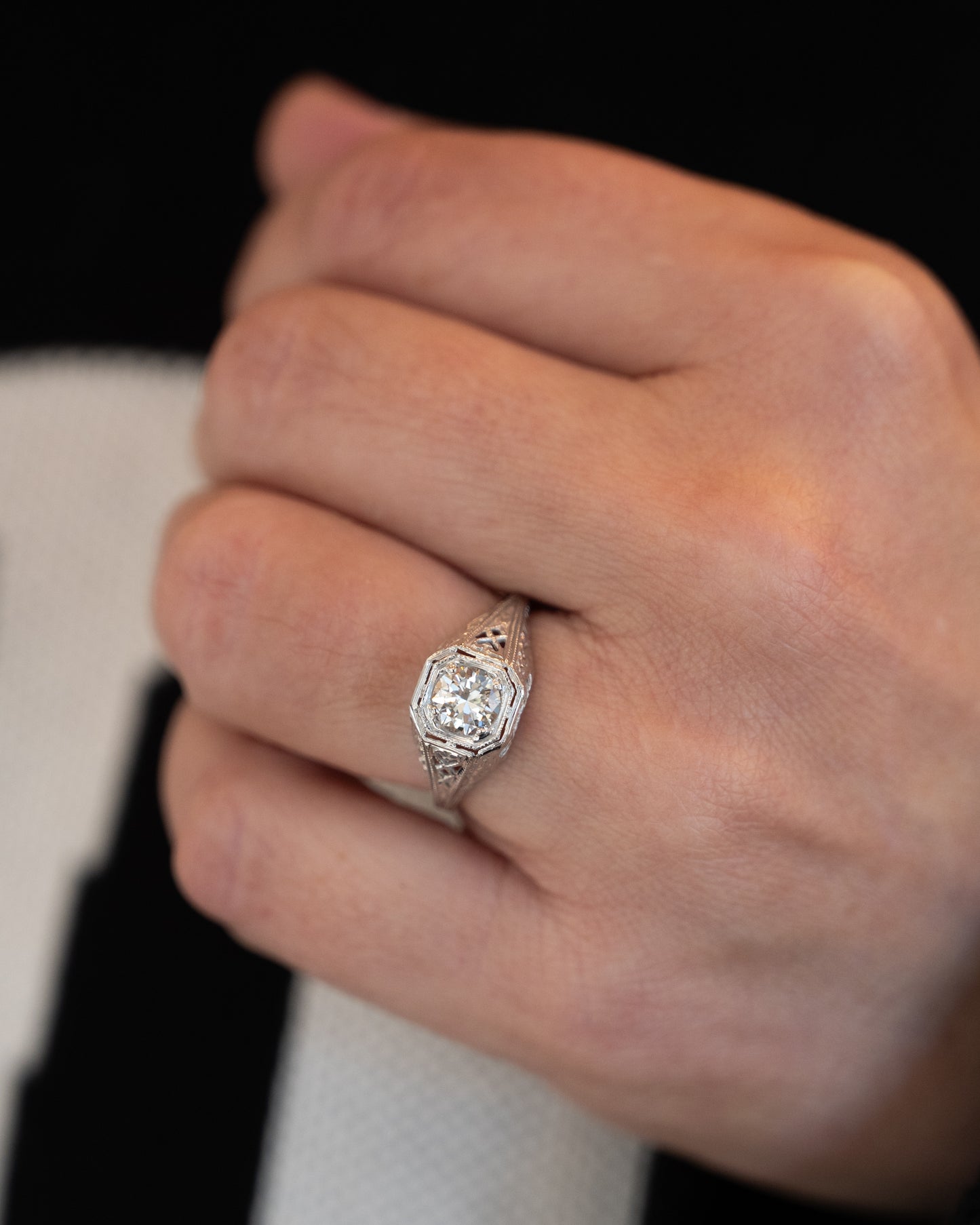 .65 Antique 1920s Diamond Engagement Ring 18k