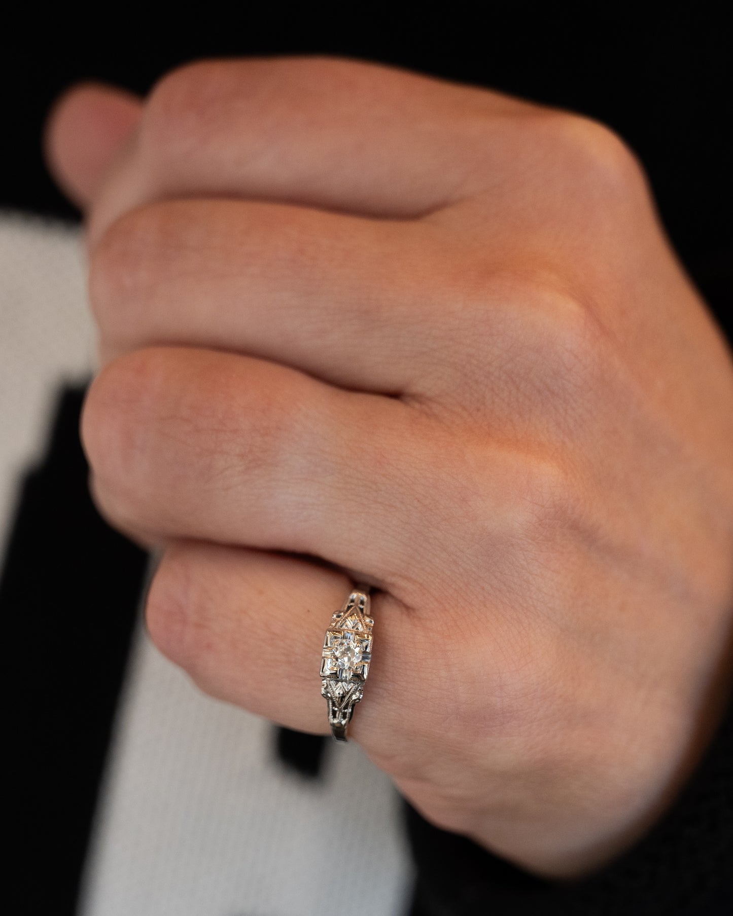 .12 Antique Deco European Diamond Engagement Ring 18k