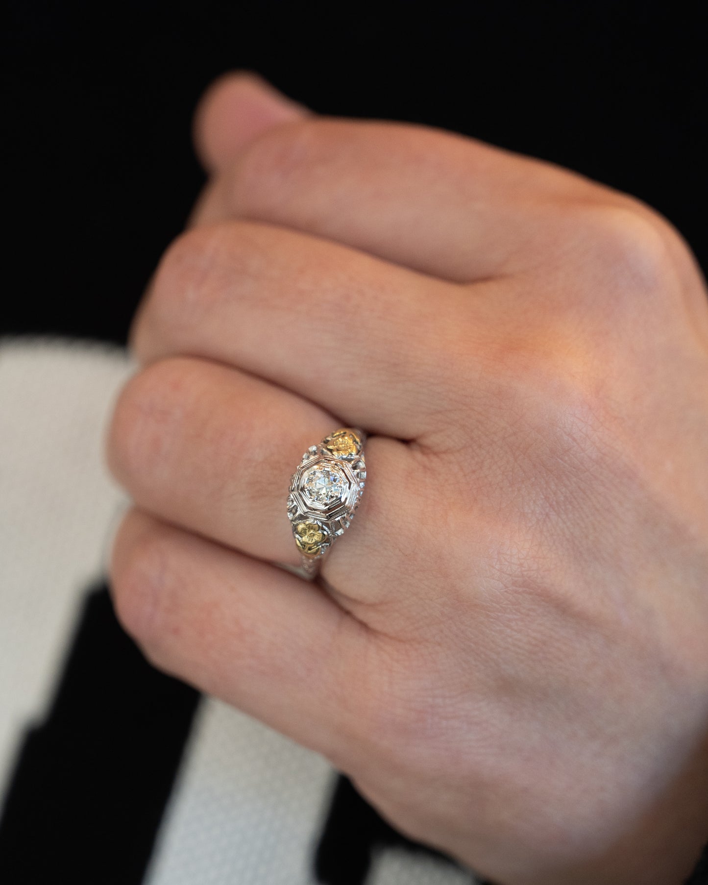 .22 Antique Deco Diamond Filigree Engagement Ring 18k