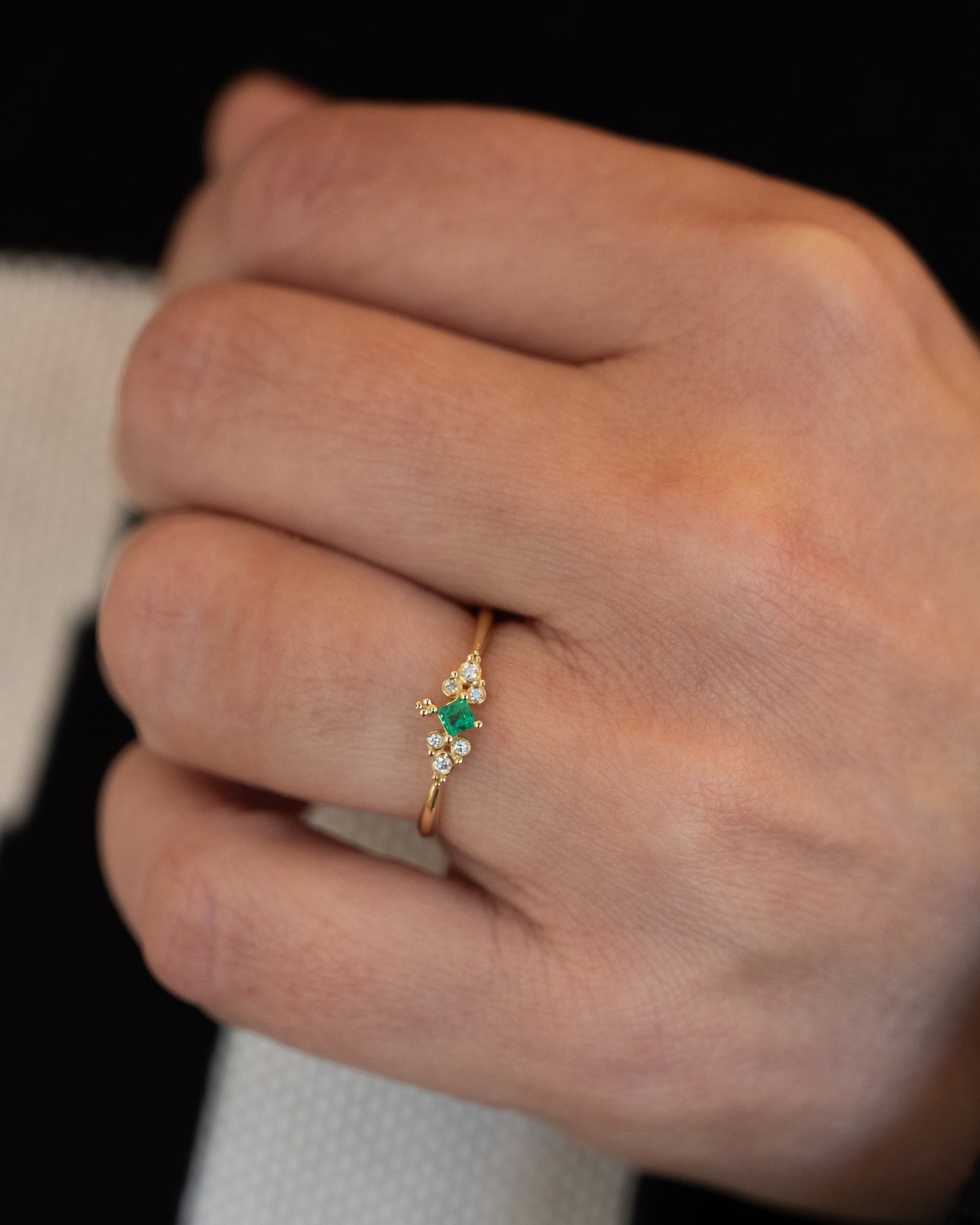 .09 Square Emerald & Diamond Cluster Ring 18k