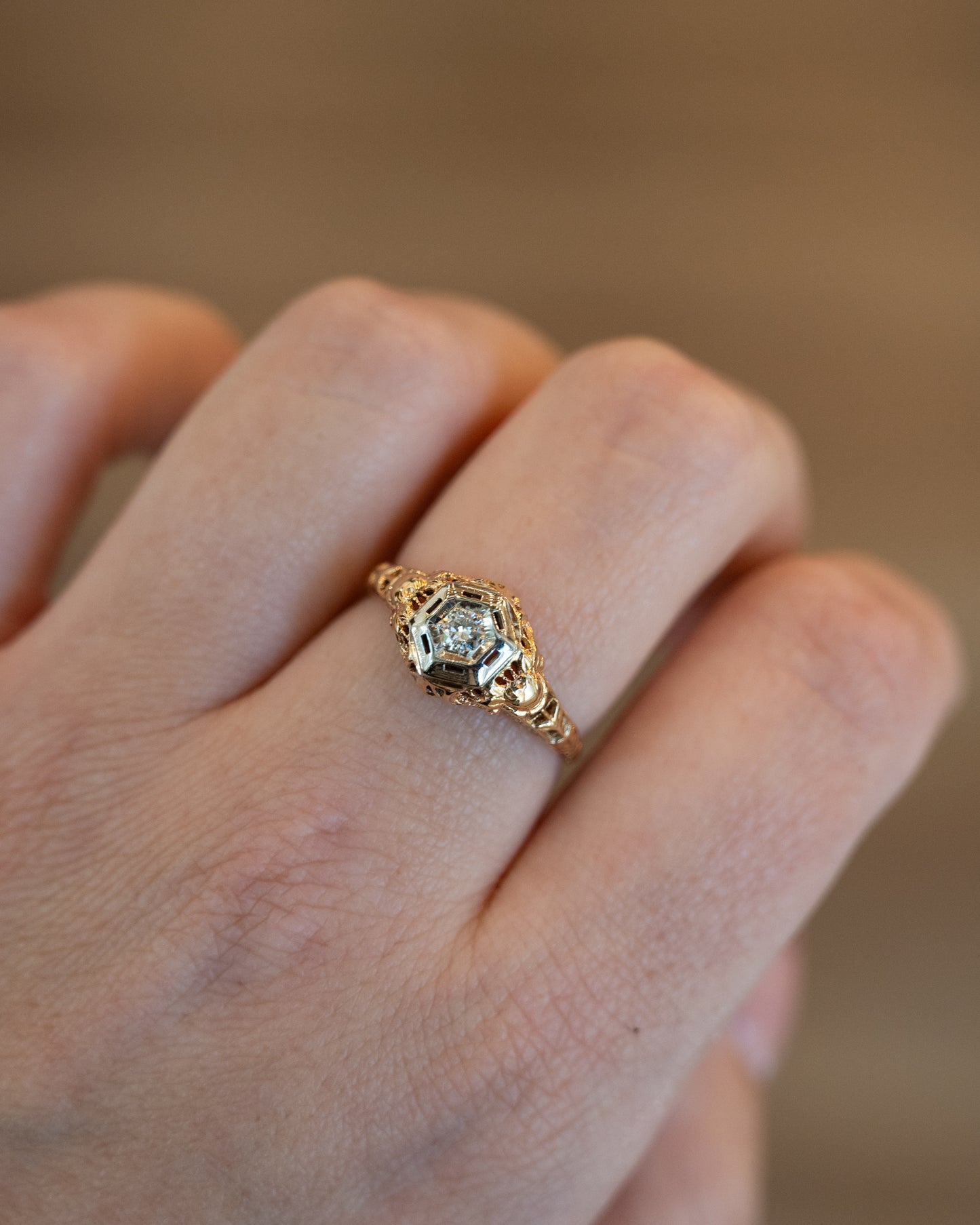 .14 Vintage Retro Diamond Filigree Engagement Ring 14k