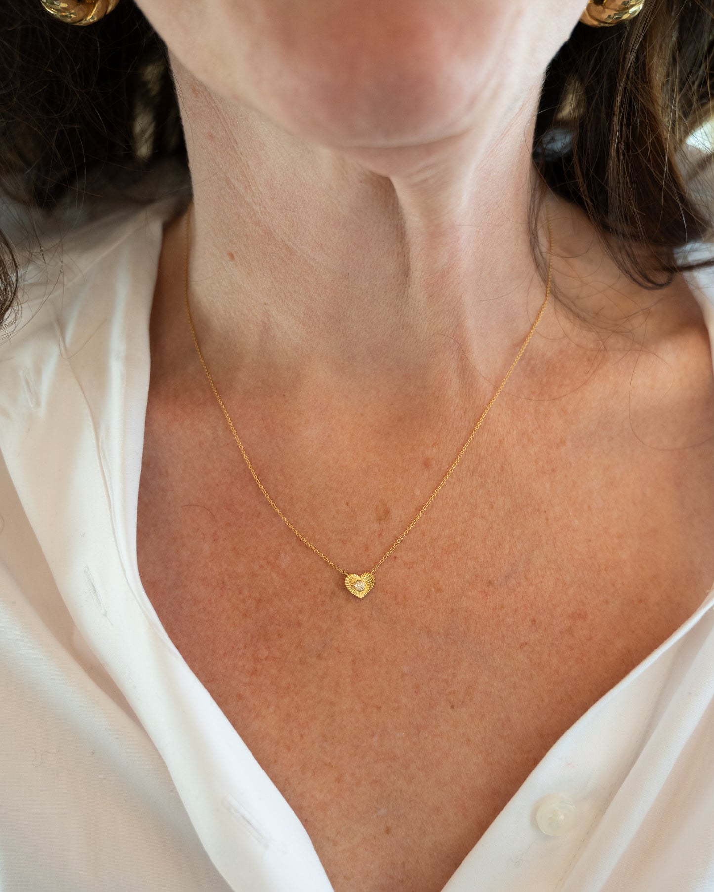 .02 Diamond Fluted Heart Pendant 18k Yellow Gold