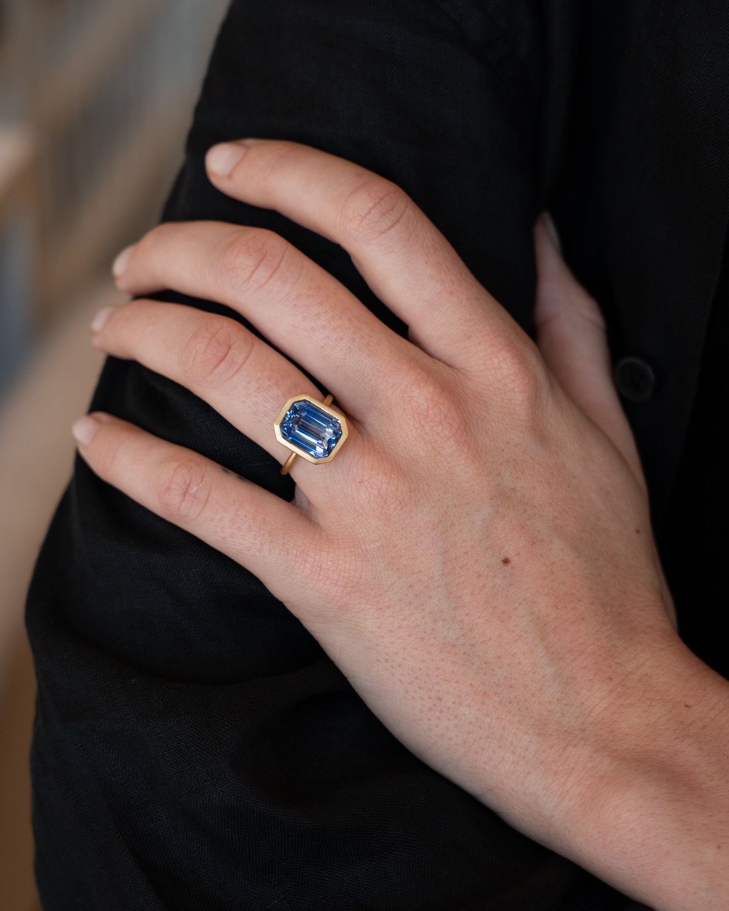 8.20 Emerald Cut Blue Sapphire Engagement Ring 18k