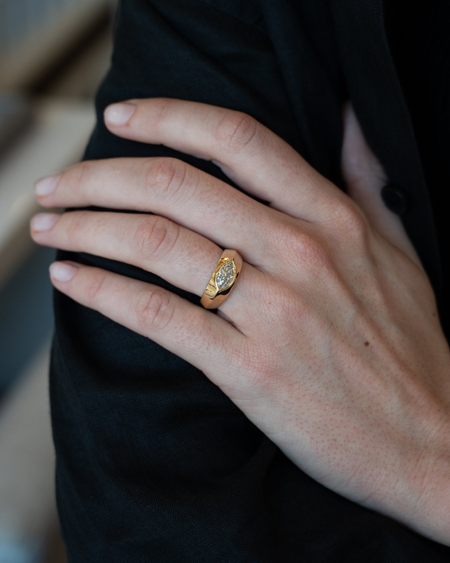 .90 East-West Marquise Diamond Engagement Ring 18k