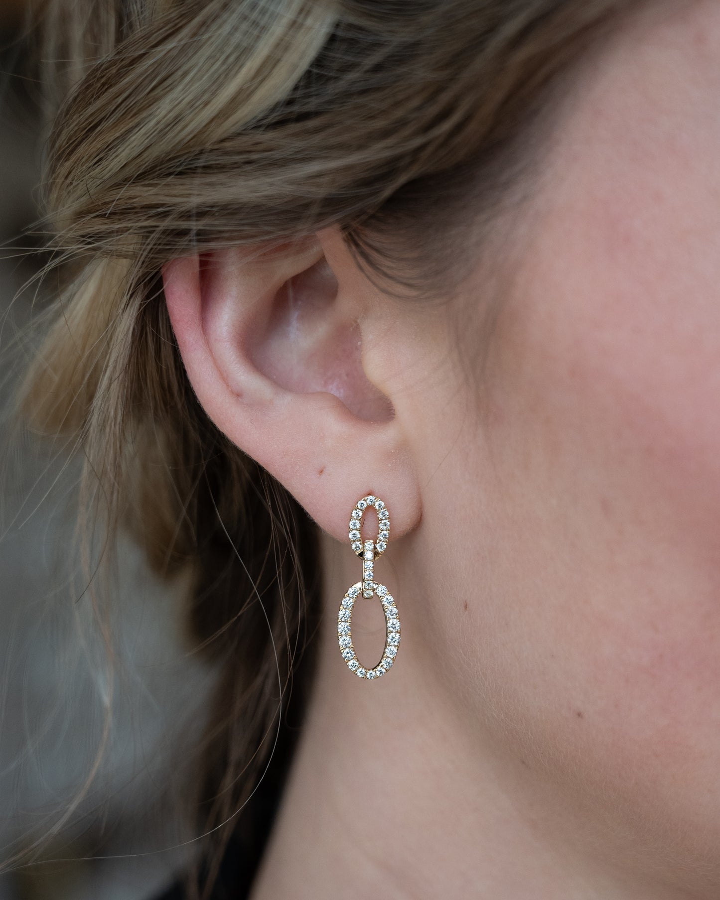 .97 Diamond Oval Link Drop Earrings 14k Yellow Gold