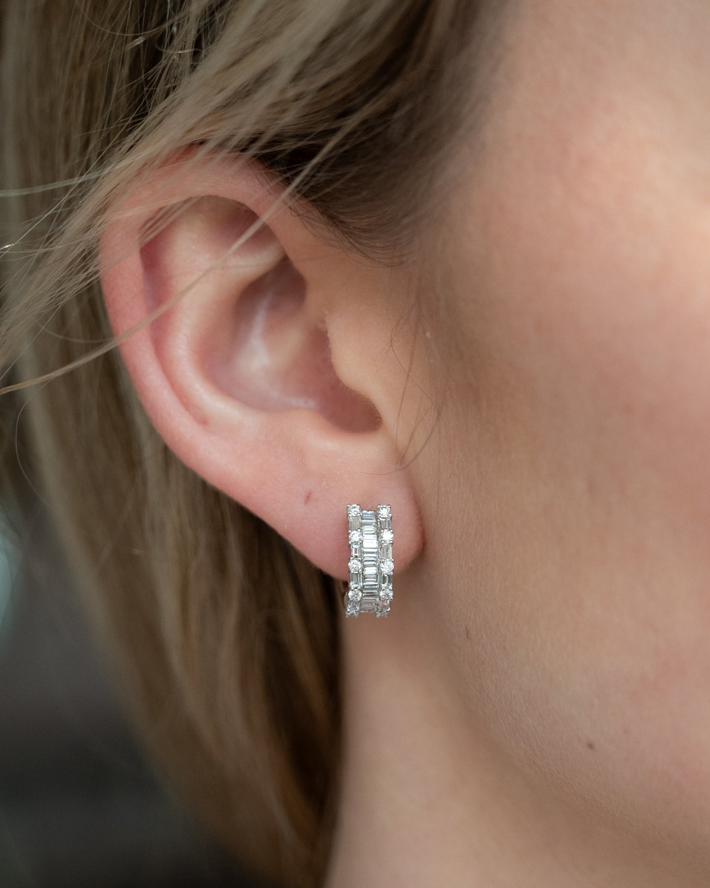 1.25 Diamond Baguette Huggie Hoop Earrings 18k