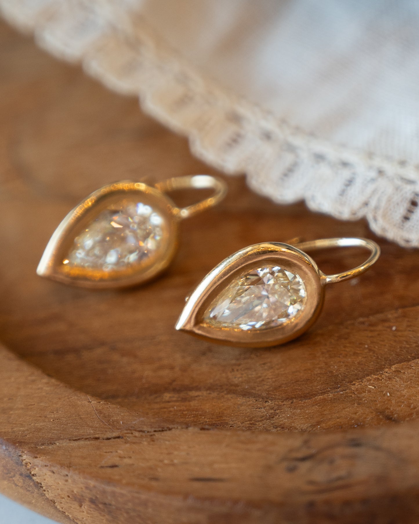 3.40 Pear Diamond Drop Earrings 18k Yellow Gold
