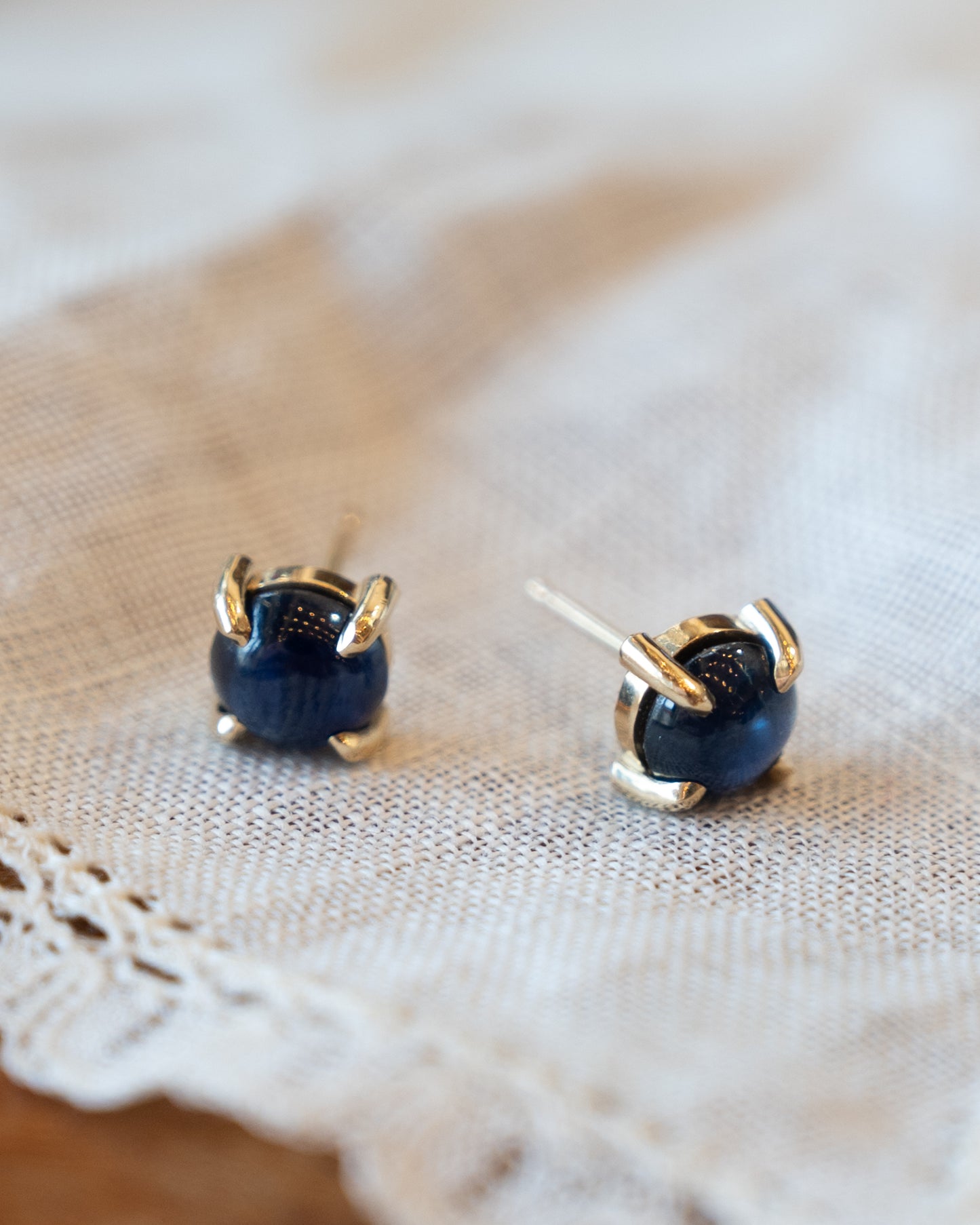 1.95 Blue Sapphire Cabochon Stud Earrings 14k