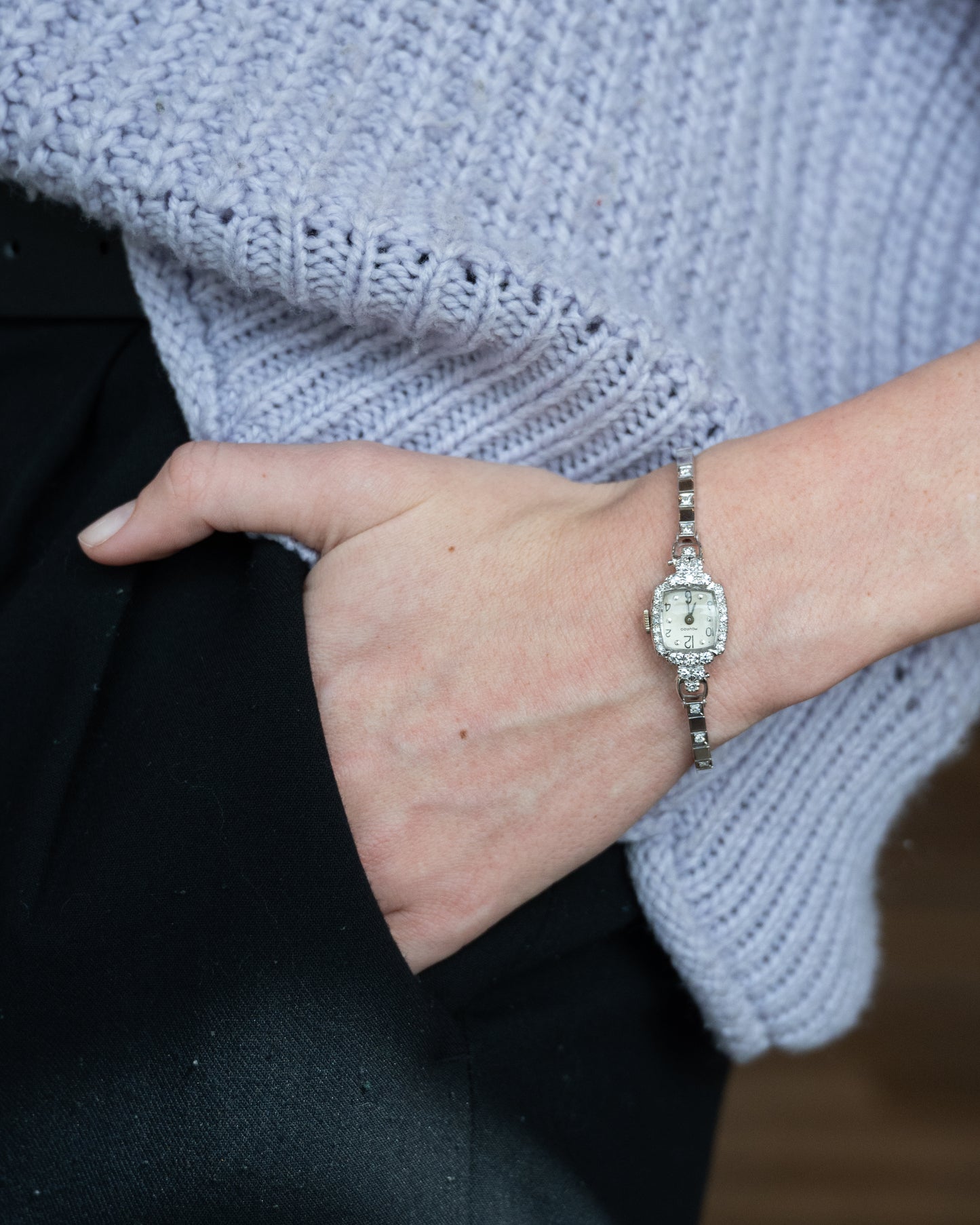 .90 Art Deco Diamond Movado Watch 14k White Gold