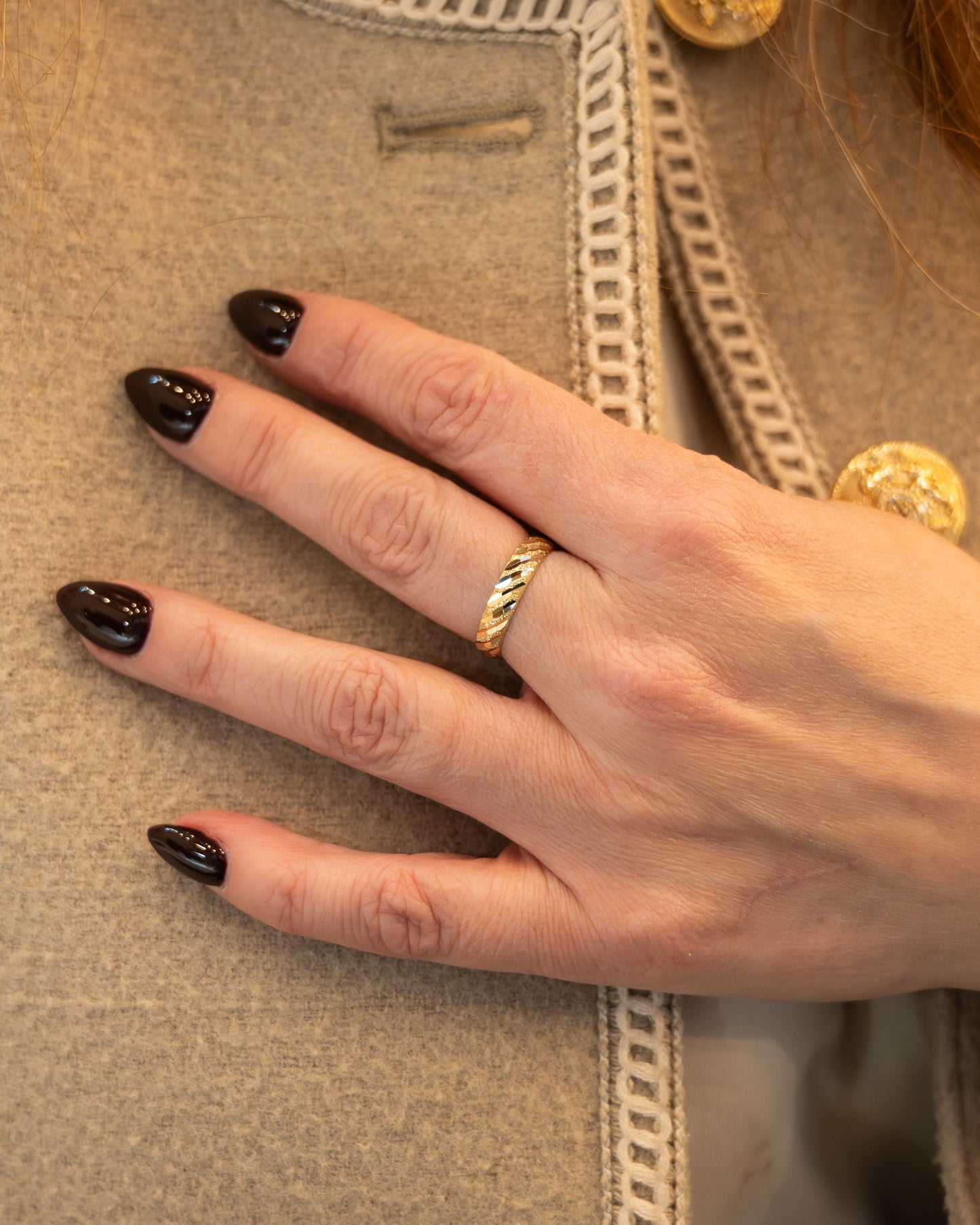 4mm Textured Half Round Wedding Band 14k