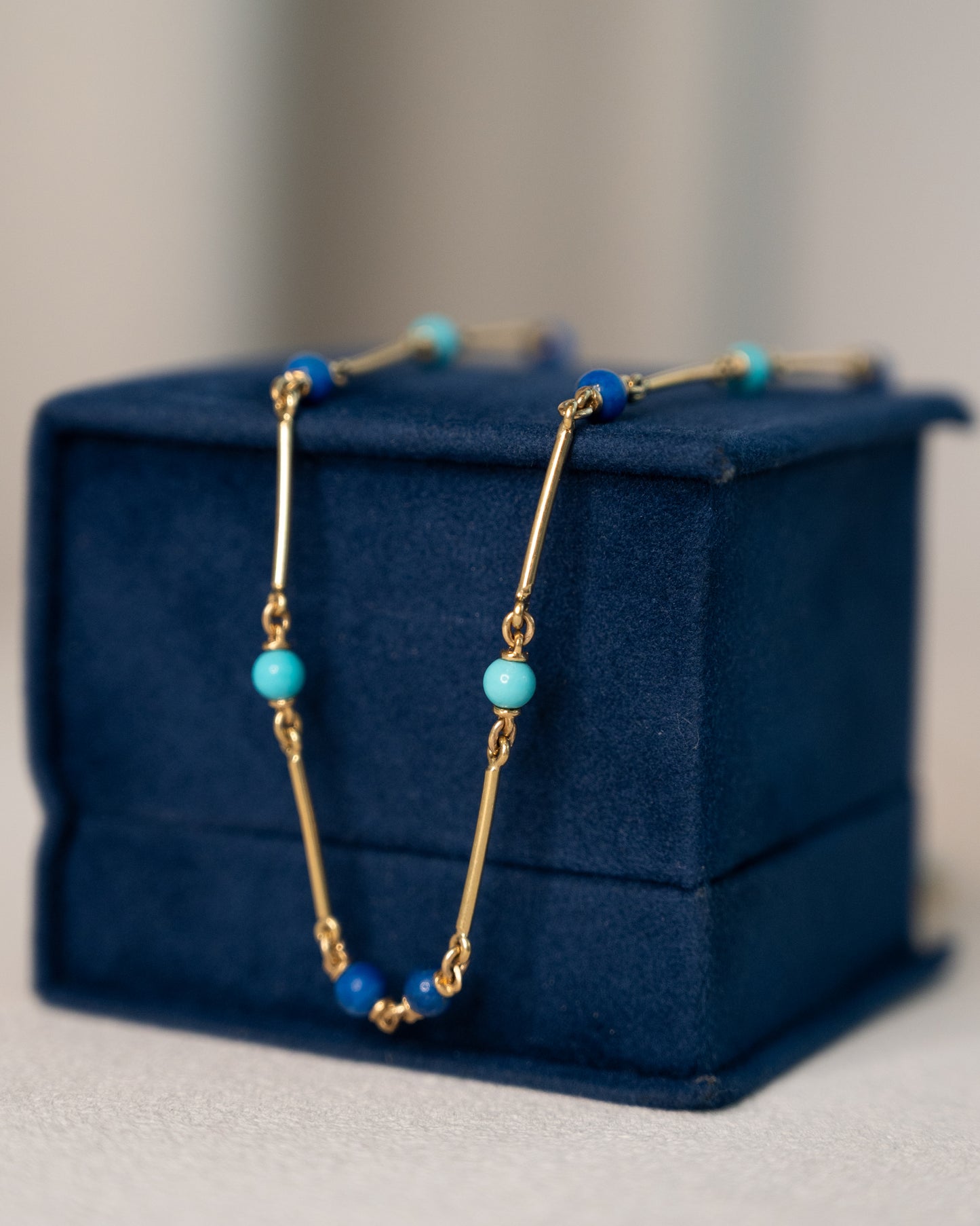 20" Turquoise & Lapis Lazuli Necklace in 18k Yellow Gold