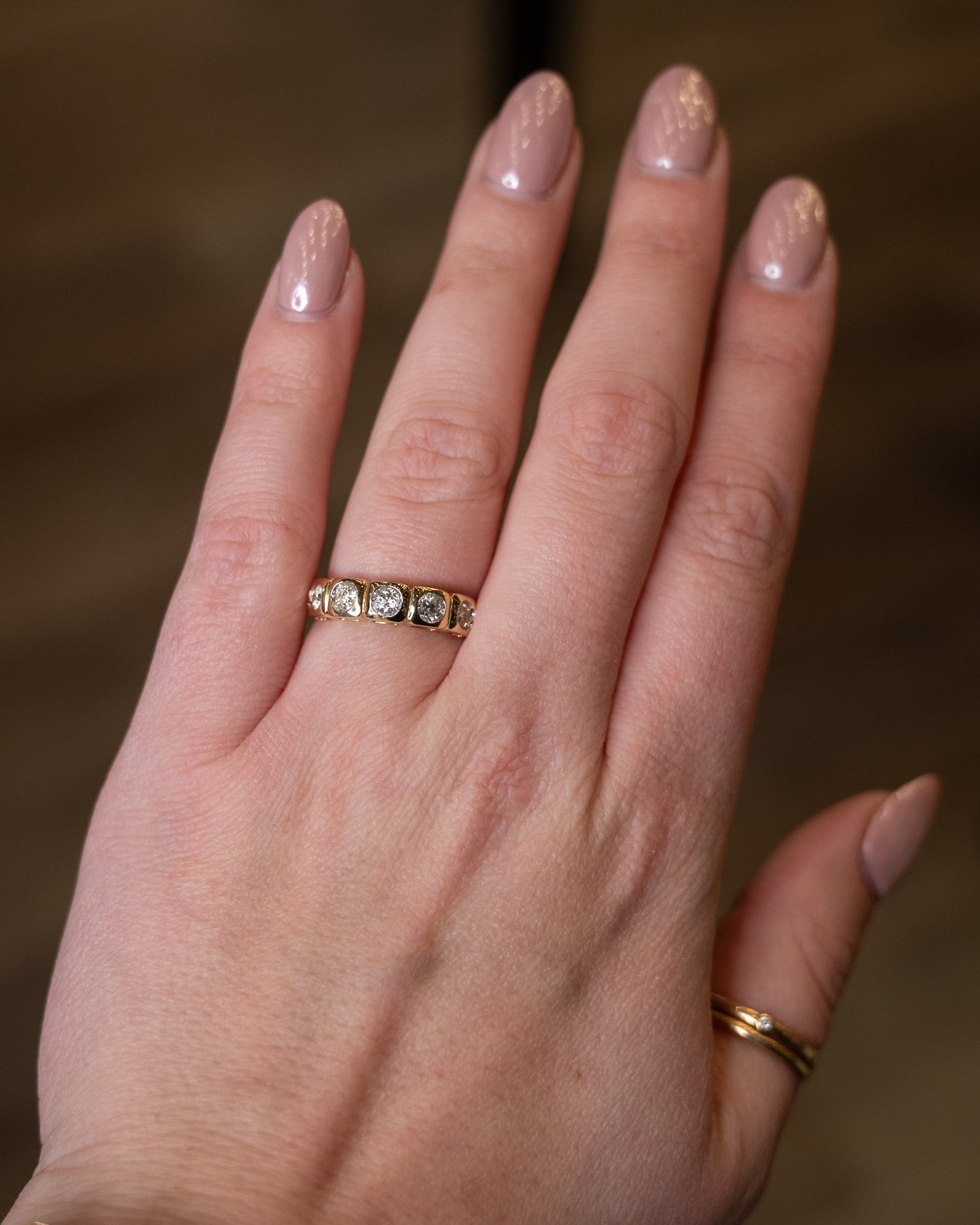 .58 Five Stone Diamond Wedding Band 14k Yellow Gold