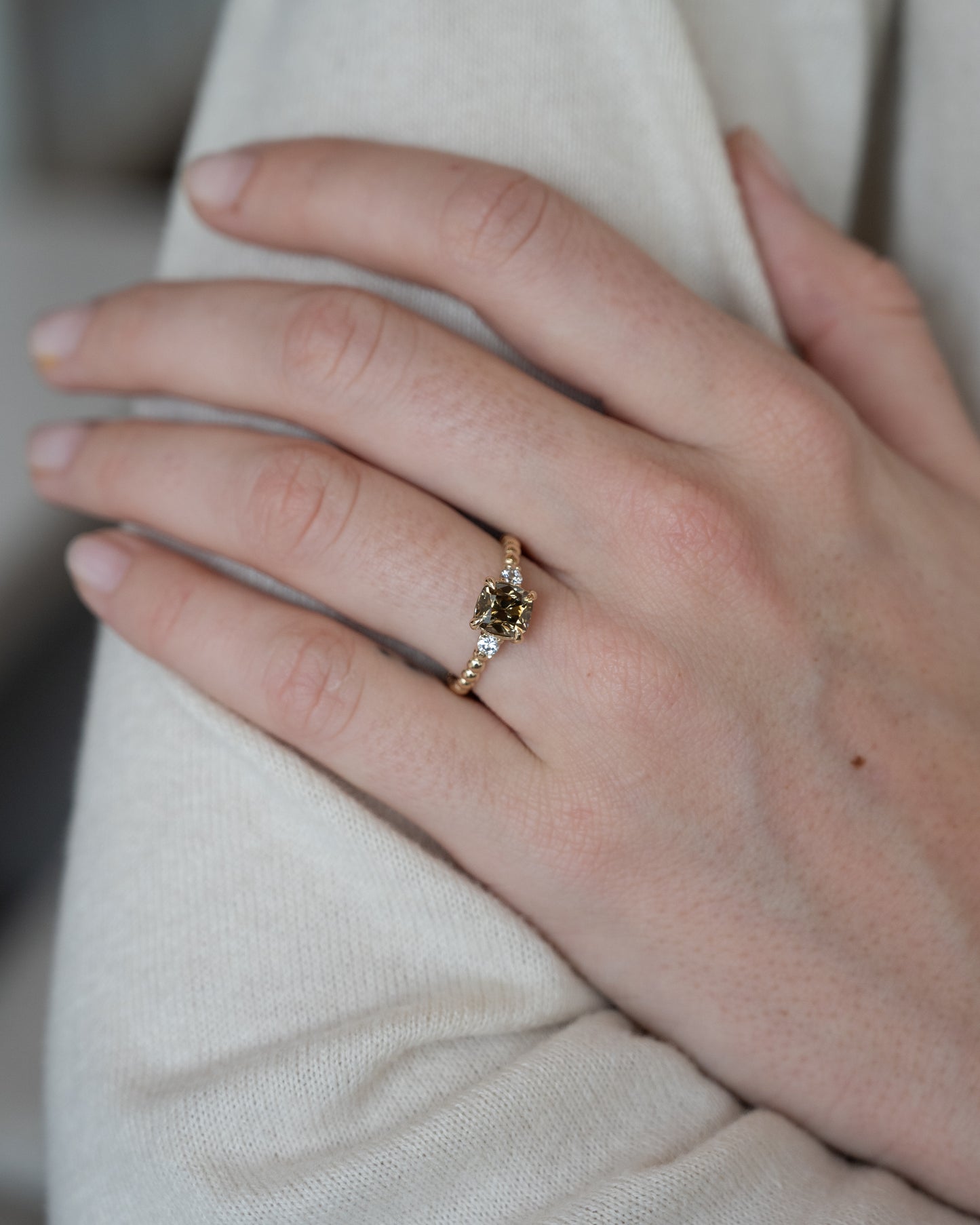 1.30 Brown Diamond Three Stone Engagement Ring 14k