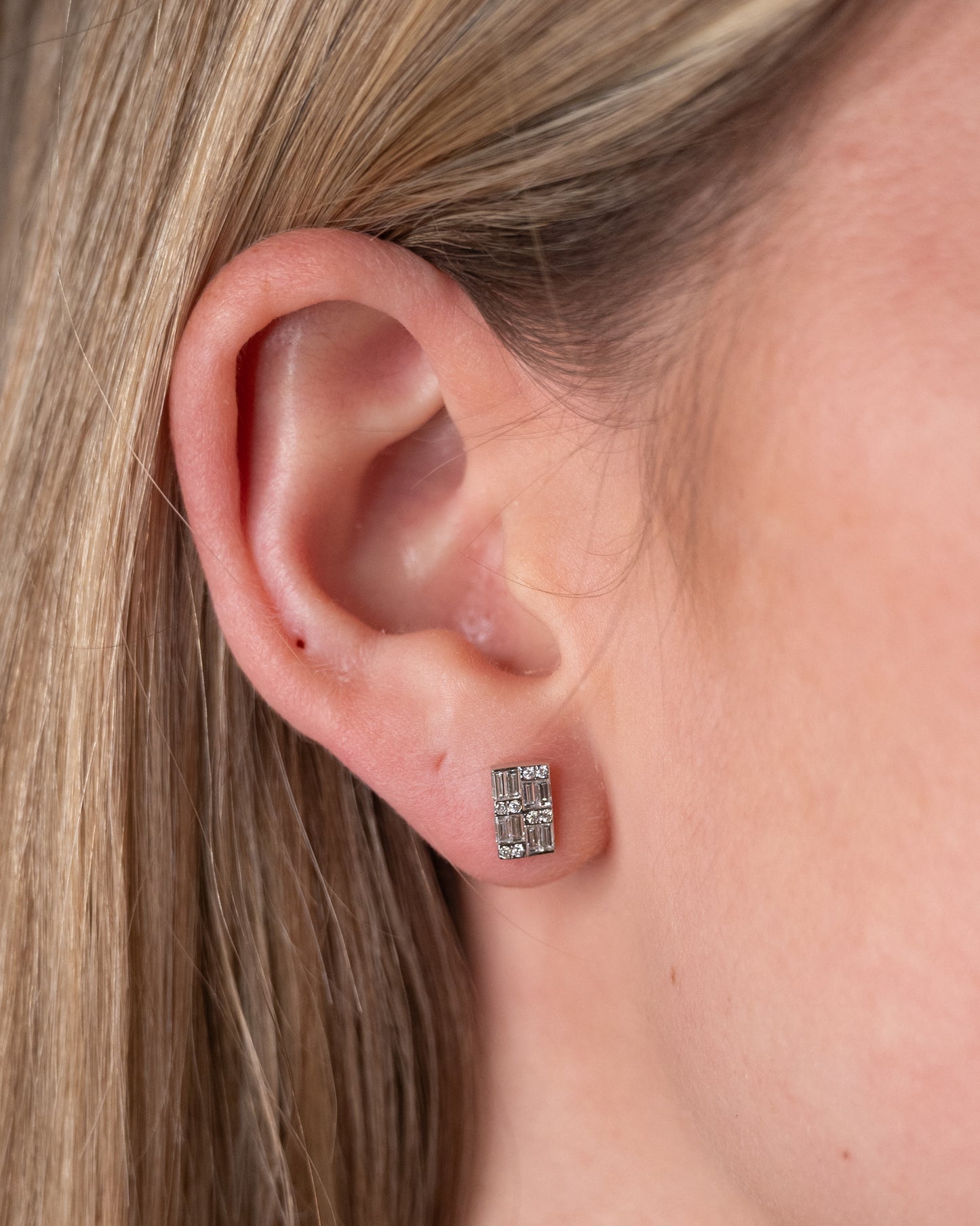 .48 Baguette & Round Diamond Cluster Earrings 14k