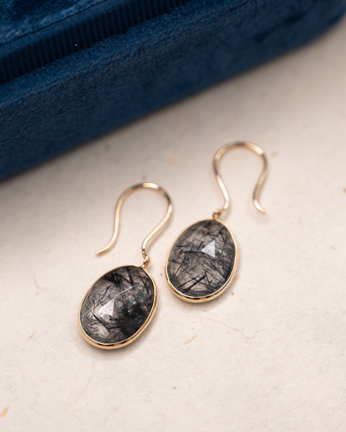 8.20 Tourmalinated Quartz Drop Earrings 14k Yellow Gold