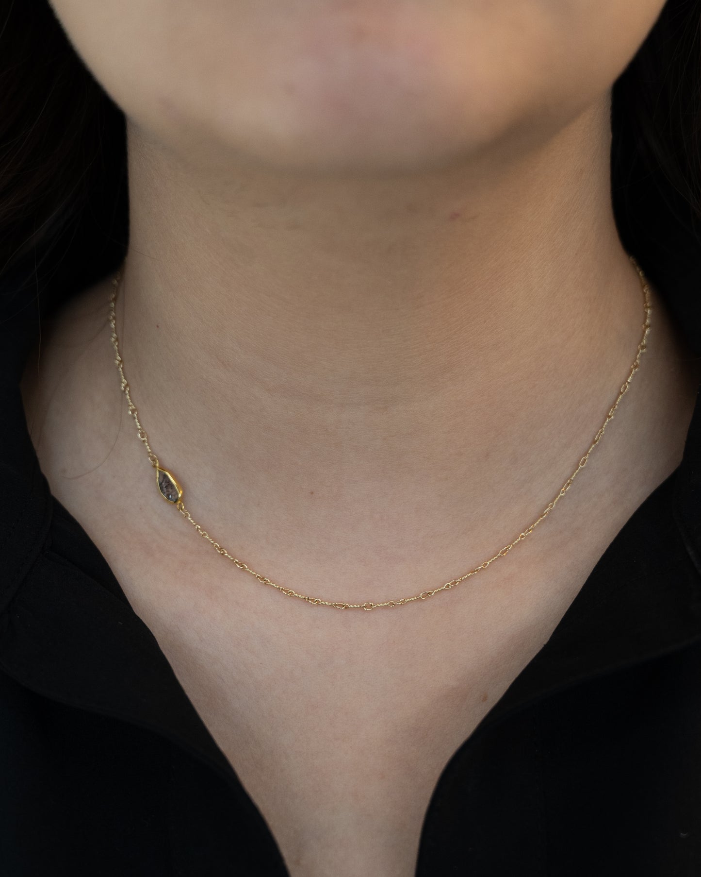 .70 Salt & Pepper Diamond Slice Necklace 18k Yellow Gold