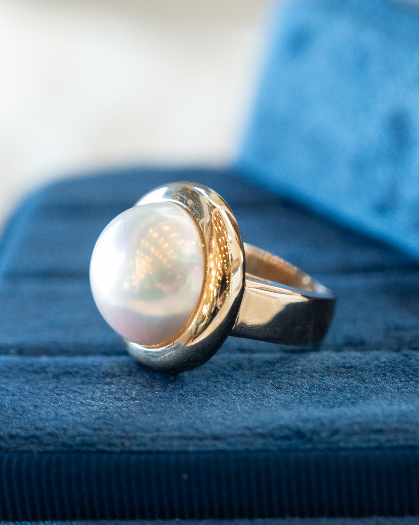 15mm Mabe Pearl Bezel Cocktail Ring 14k Yellow Gold