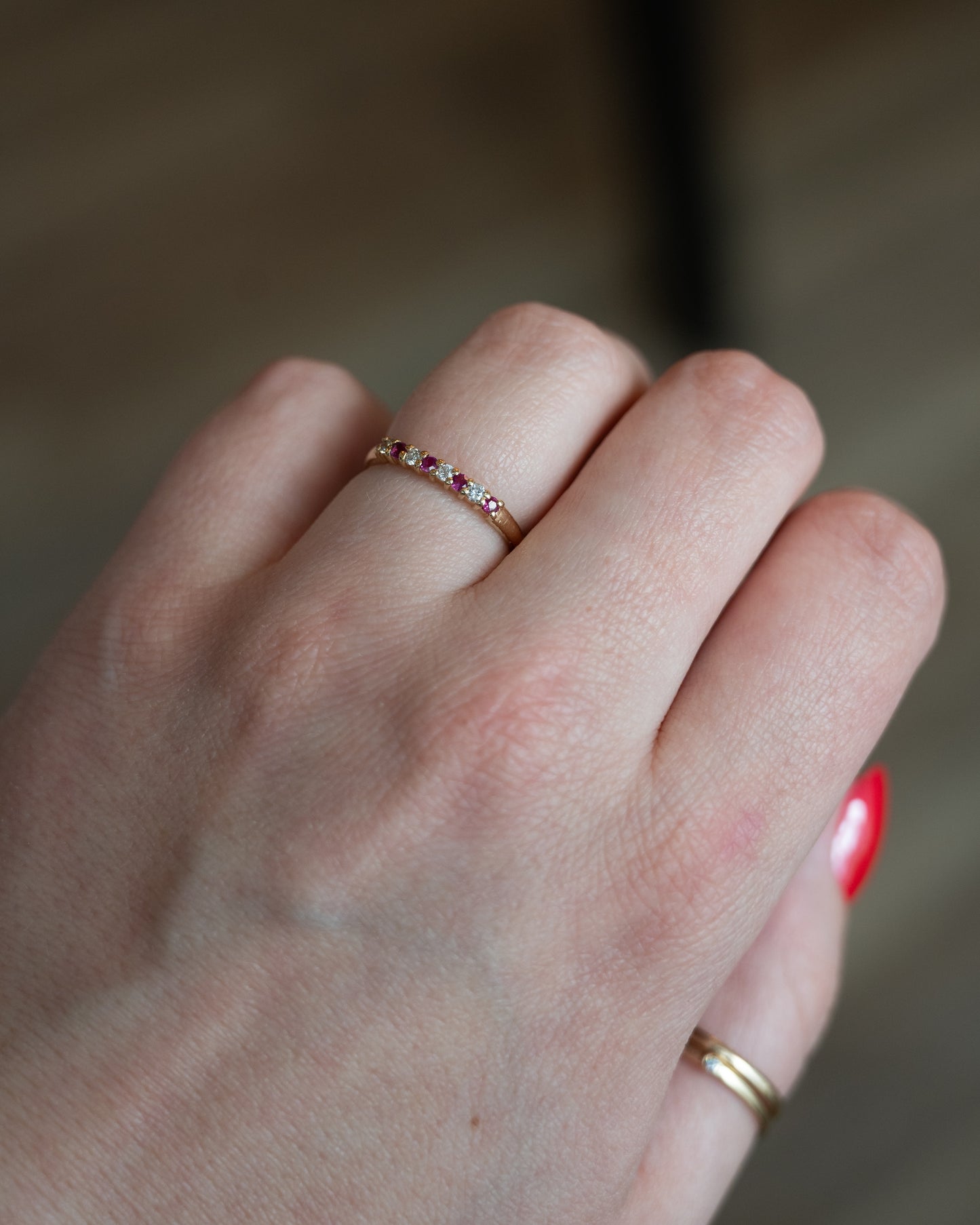 Ruby & Diamond Stacking Band 14k Yellow Gold
