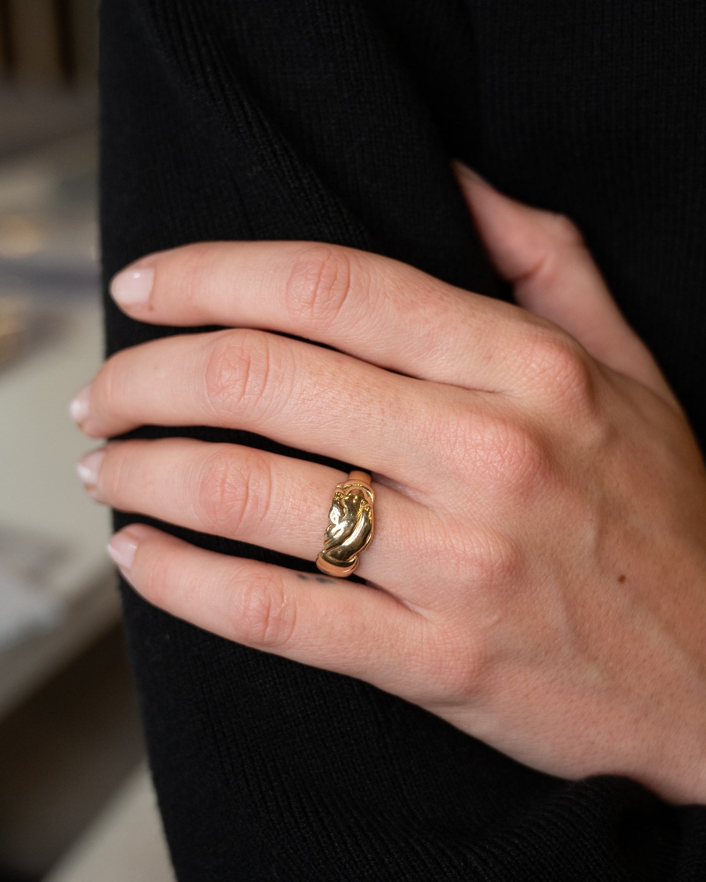 Vintage Hand Holding Ring in 10k Yellow Gold