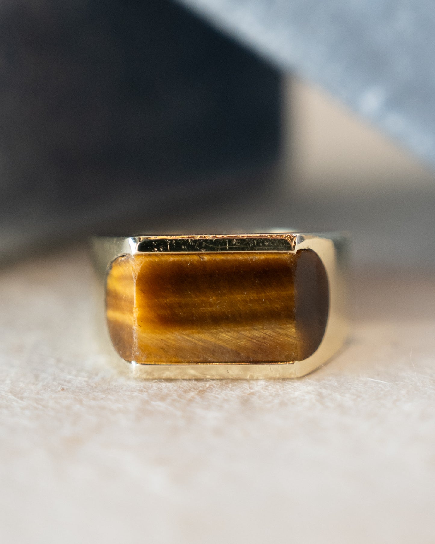 Vintage Mid-Century Tigers Eye Cocktail Ring 14k