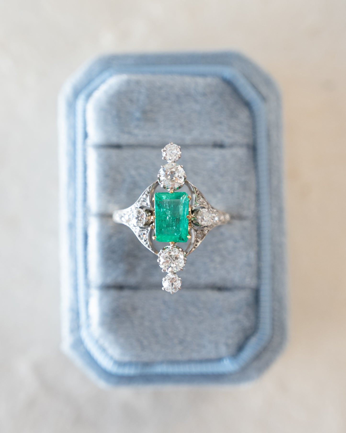 1.30 Edwardian Emerald & Diamond Cocktail Ring Platinum