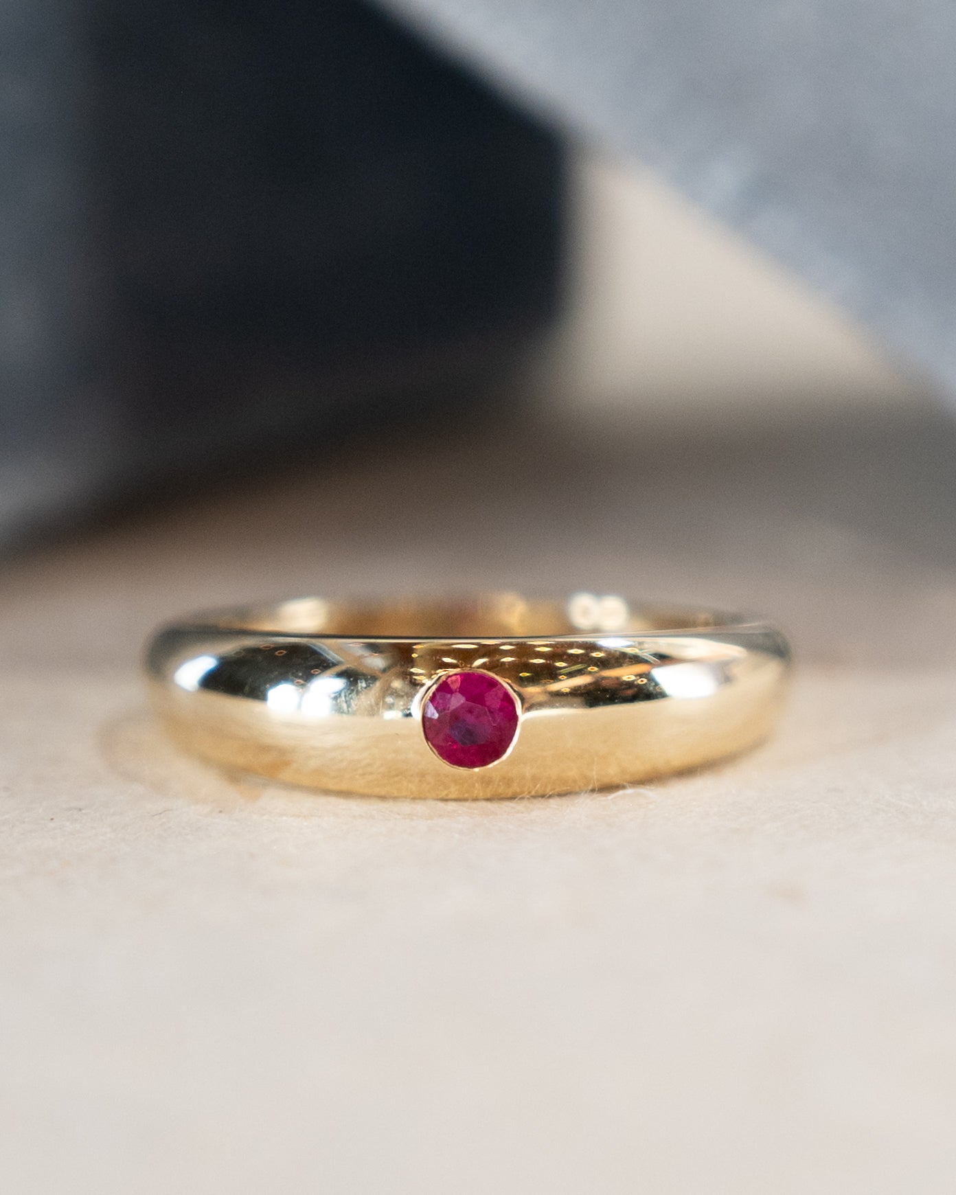 .14 Flush Set Ruby Stacking Ring 14k Yellow Gold