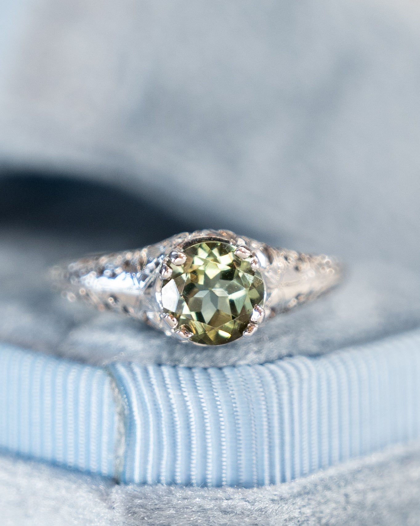 1 Carat Art Deco Tourmaline Engagement Ring 14k