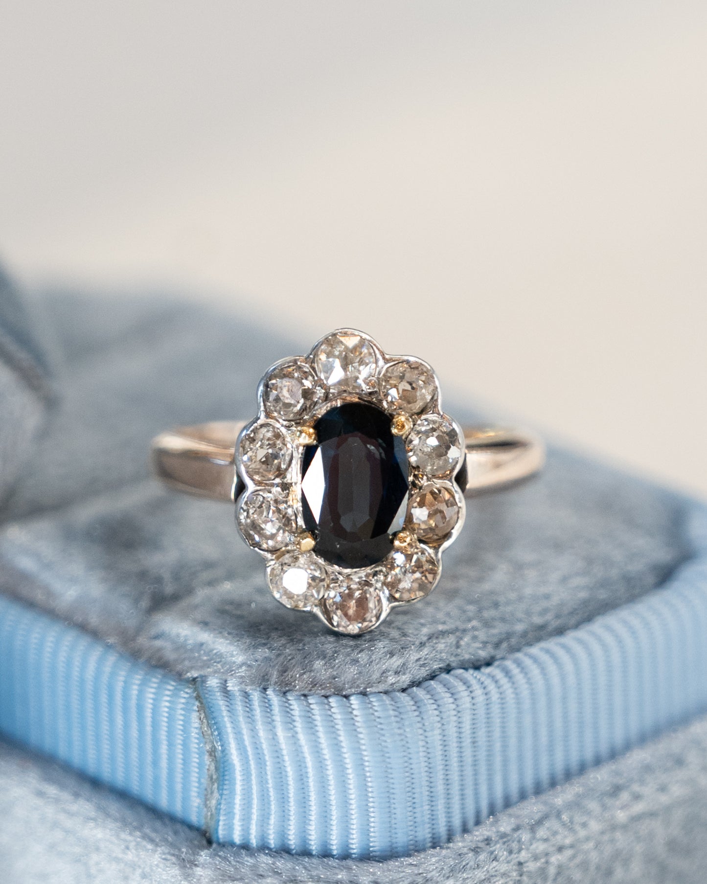 .93 Victorian Sapphire Halo Engagement Ring 9k/SS