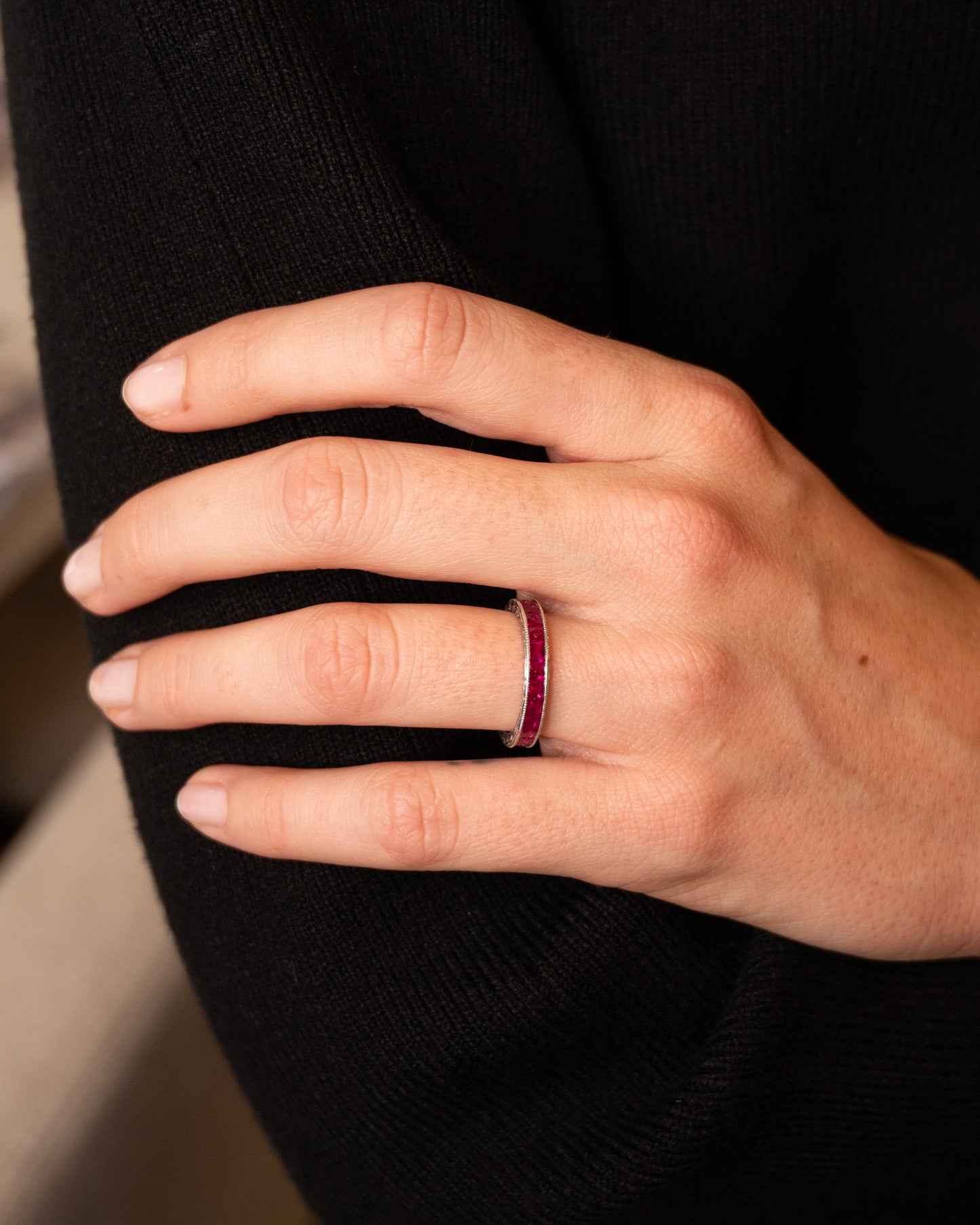 3 Carat French Cut Ruby Eternity Band Platinum