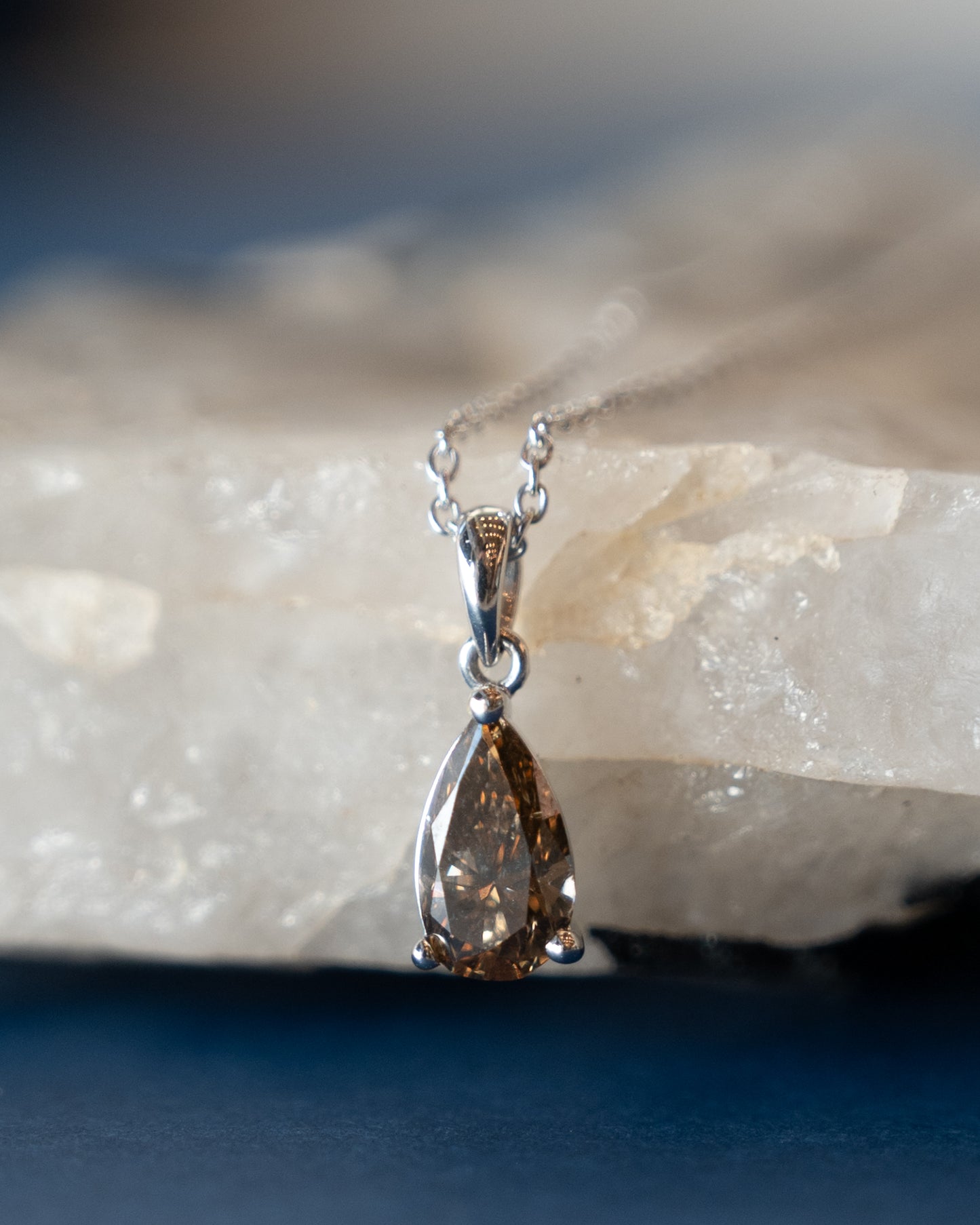 1.00 Pear Cut Champaign Diamond Pendant Necklace 18k