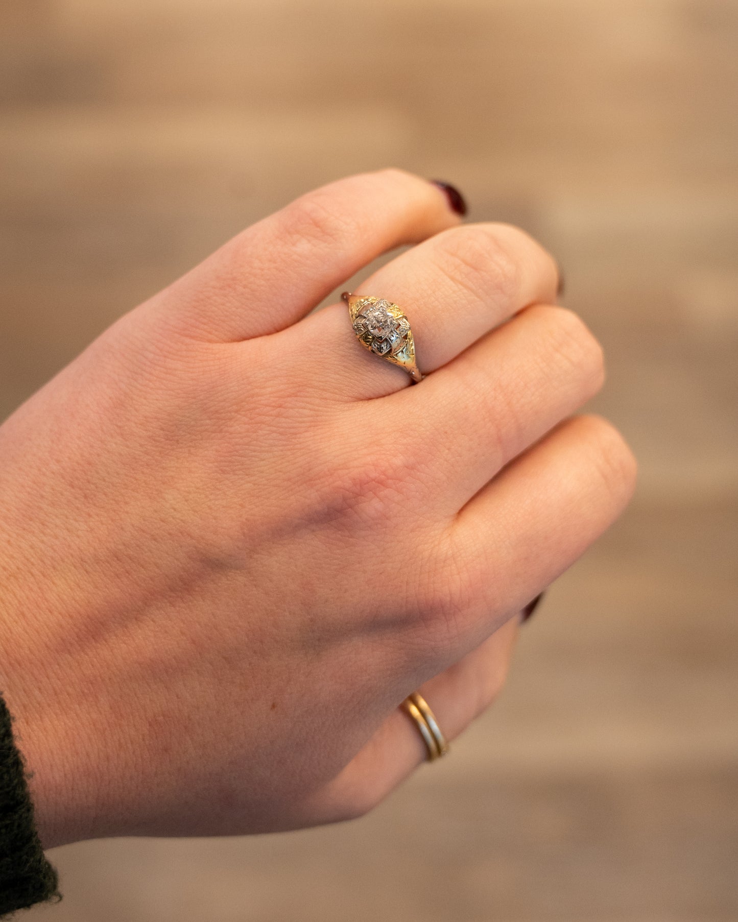 Antique Art Nouveau Diamond Engagement Ring 14k