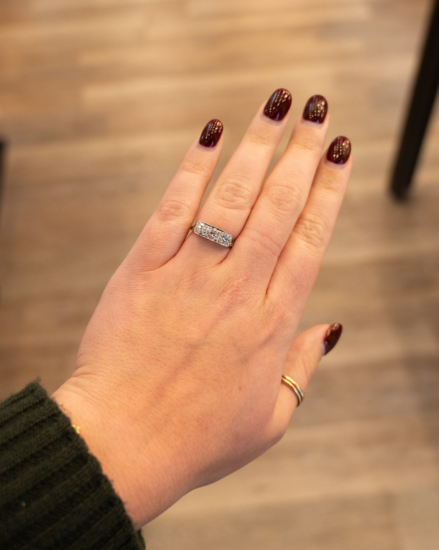 1.40 Antique Deco Three Stone Diamond Engagement Ring 18k