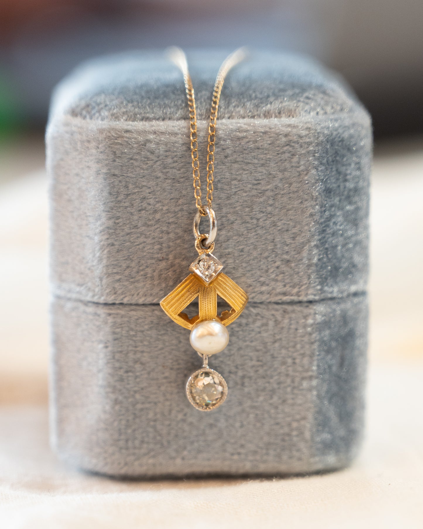 .40 Antique Edwardian Diamond & Pearl Pendant 14k