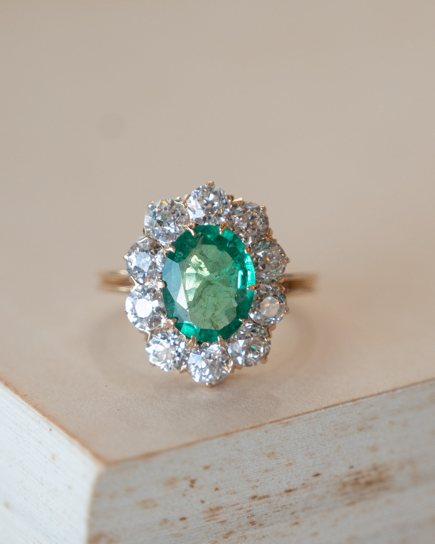 1.45 Antique Victorian Emerald & Diamond Ring 14k