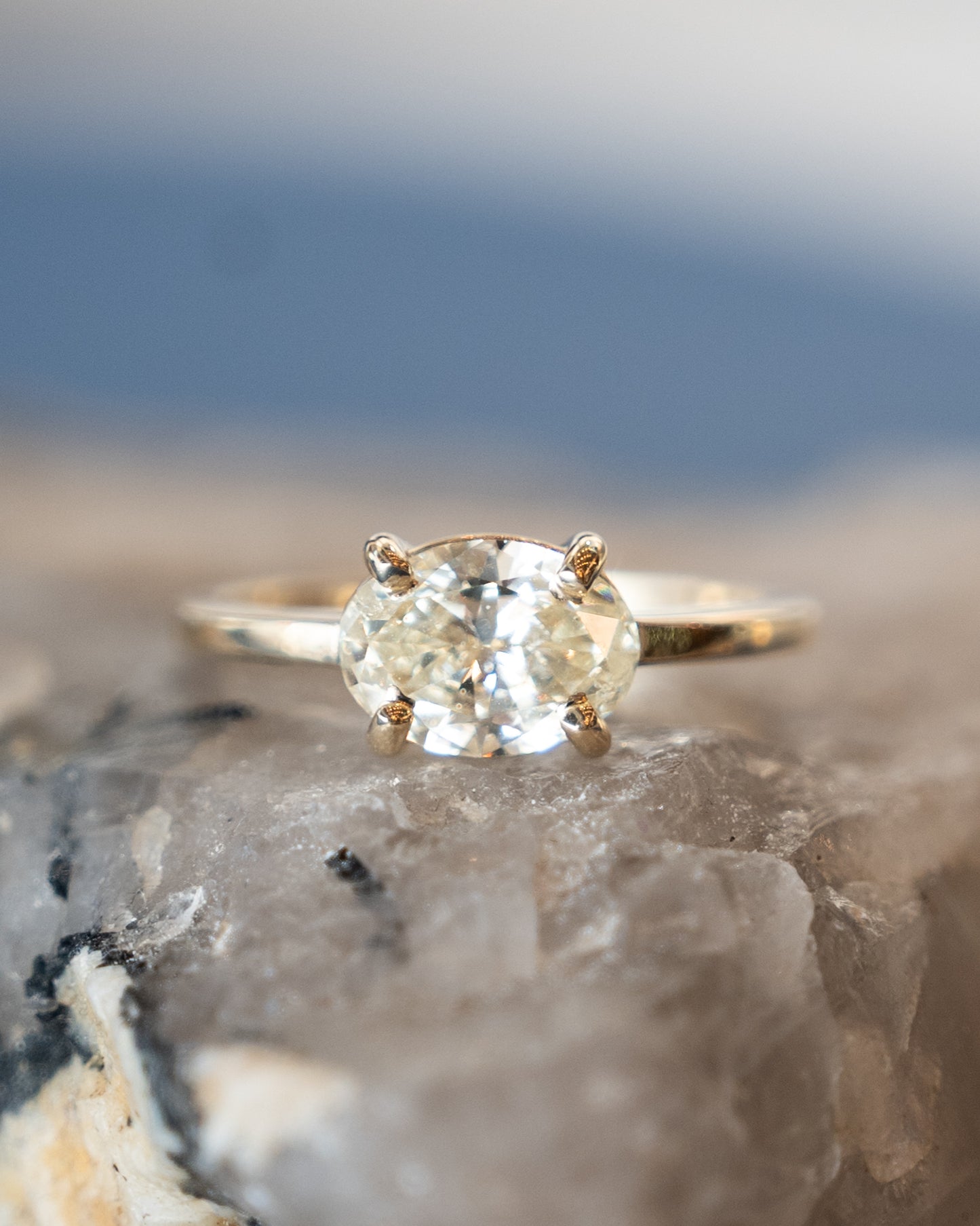 1.44 Oval East-West Diamond Engagement Ring 14k