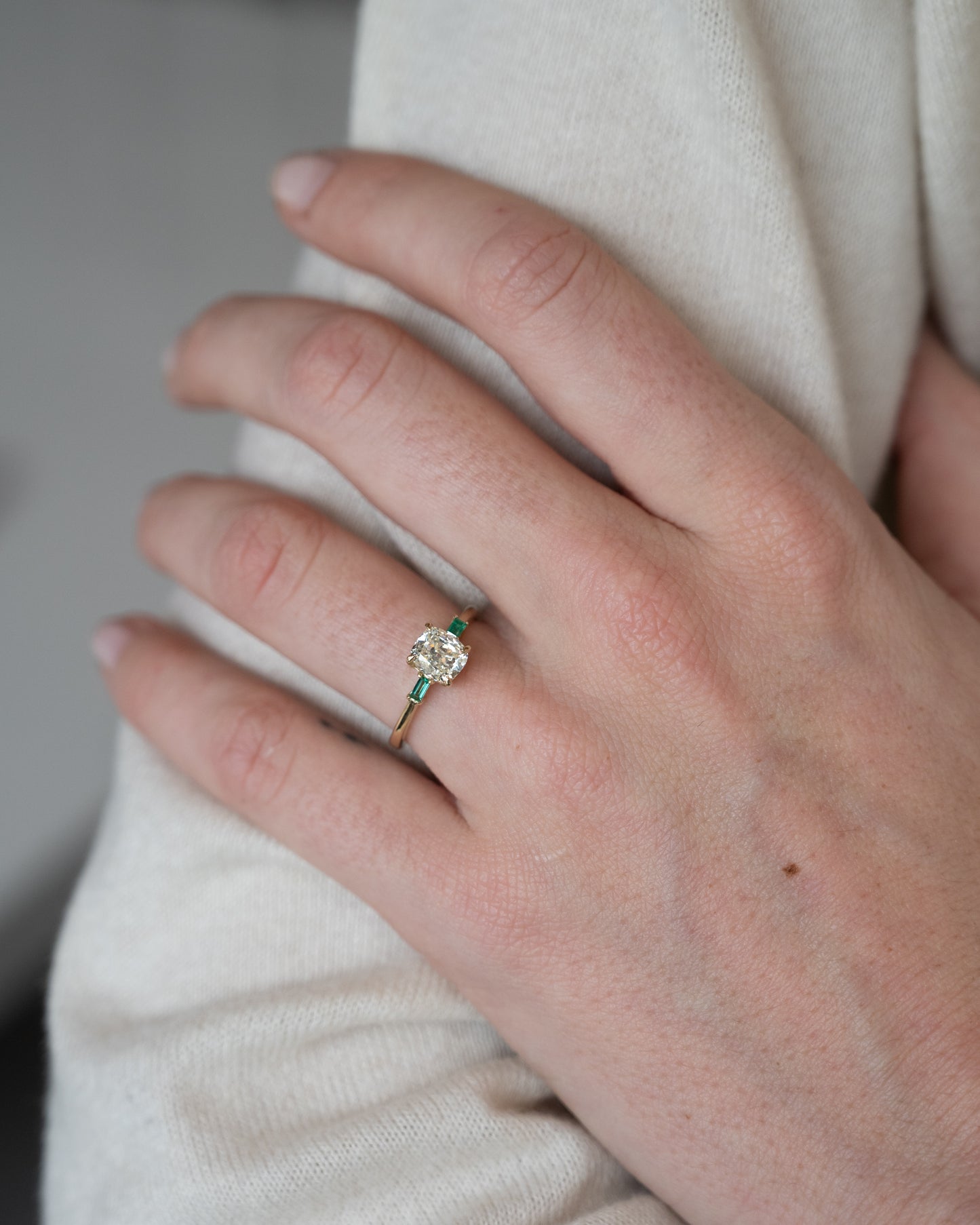 1.25 Old Mine Cushion Diamond Engagement Ring 14k
