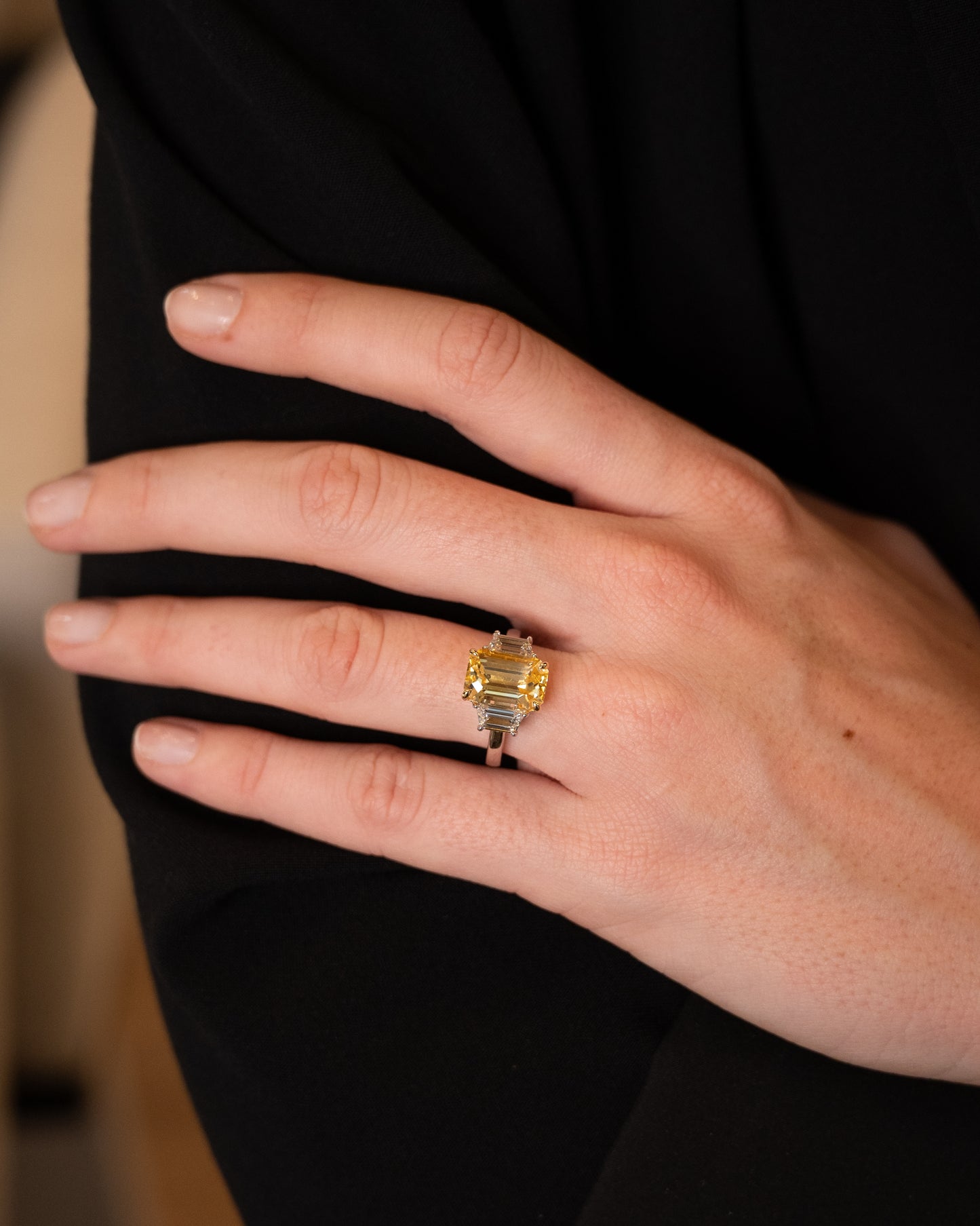 5.51 Emerald Cut Yellow Sapphire Engagement Ring 18k