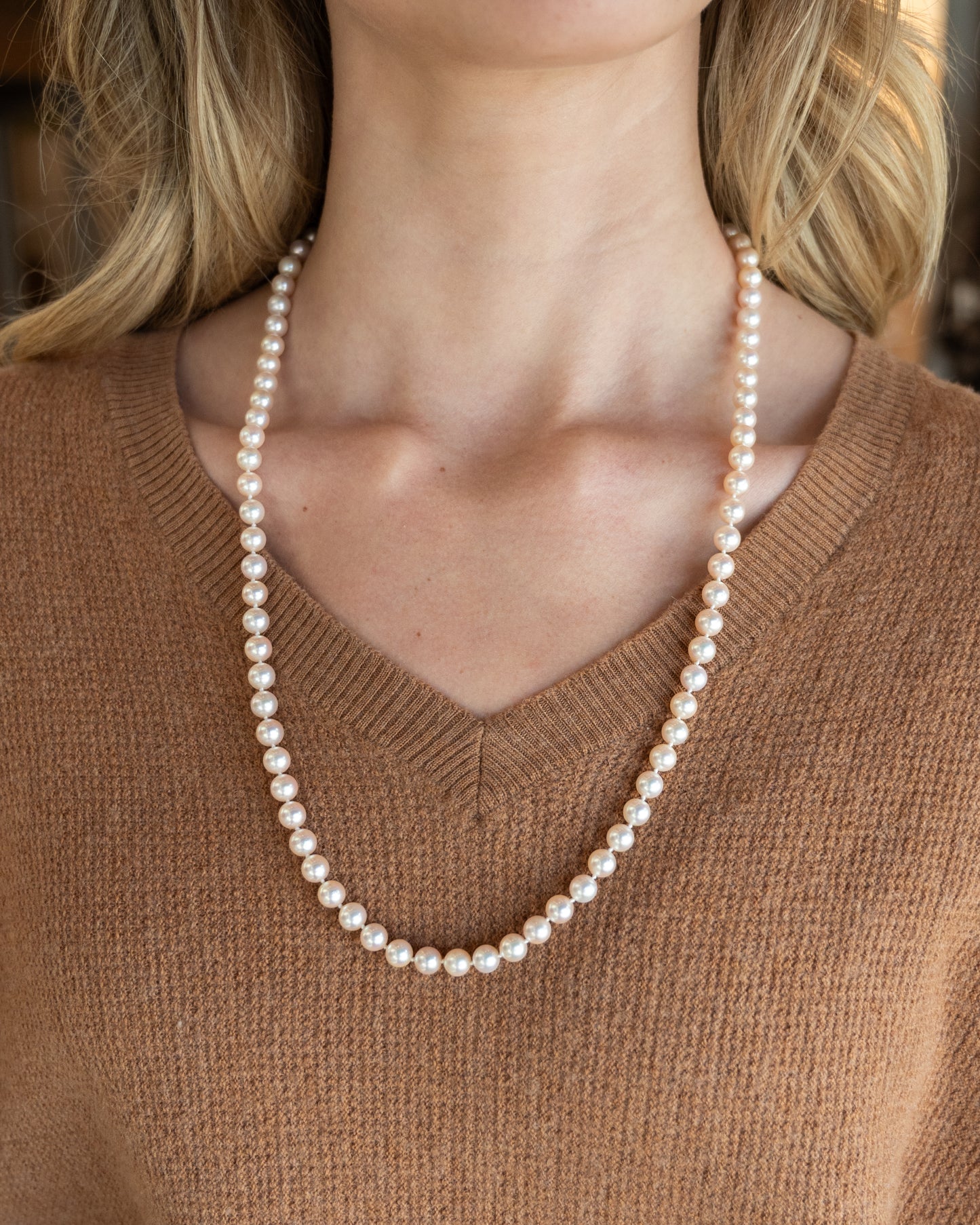 26 Inch Akoya Pearl Necklace 14k Yellow Gold