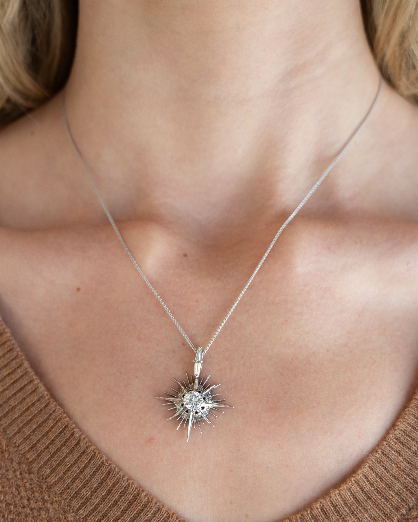 1 Carat Diamond North Star Pendant Necklace 14k