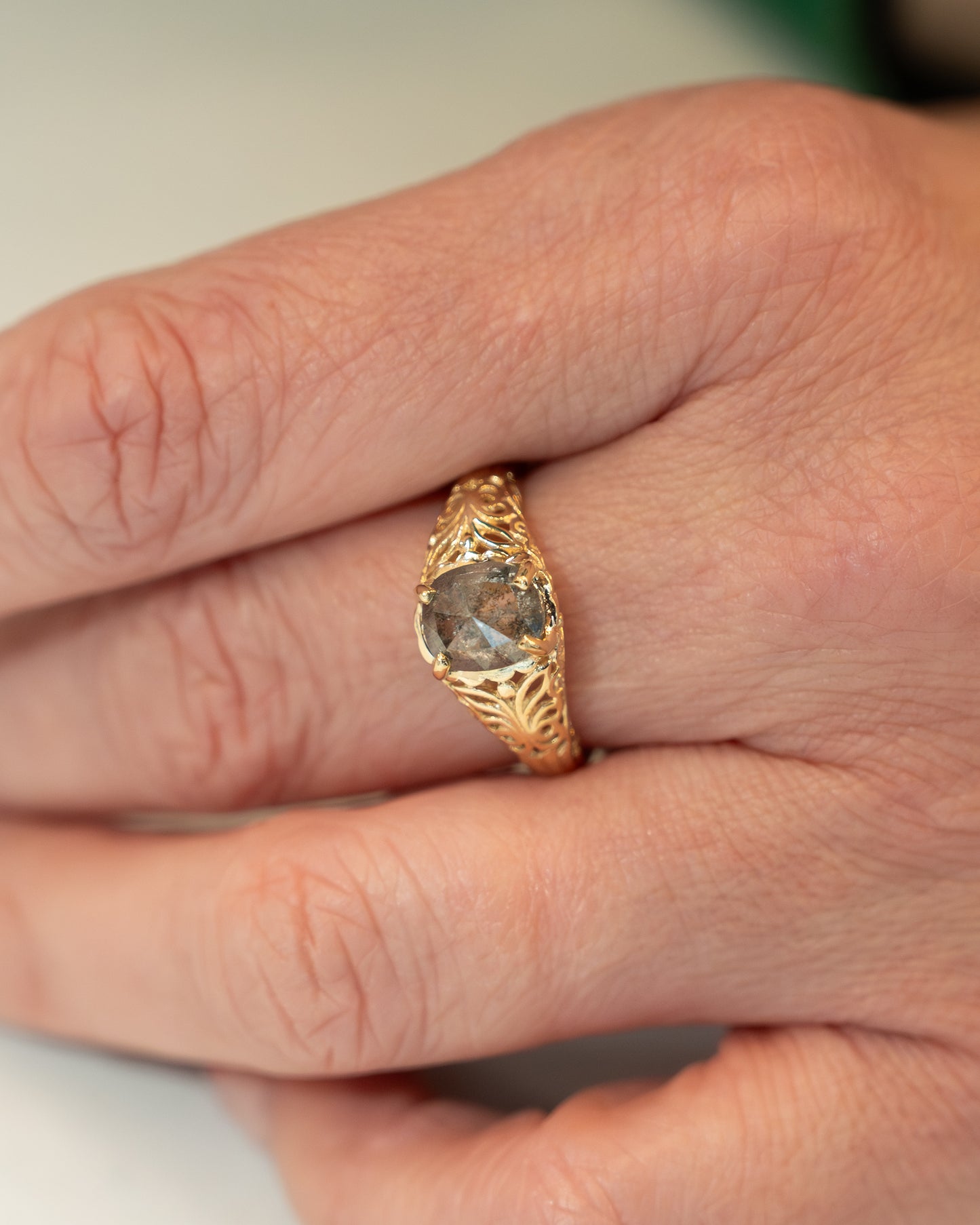 .80 Cushion Salt & Pepper Diamond in 14k Yellow Gold