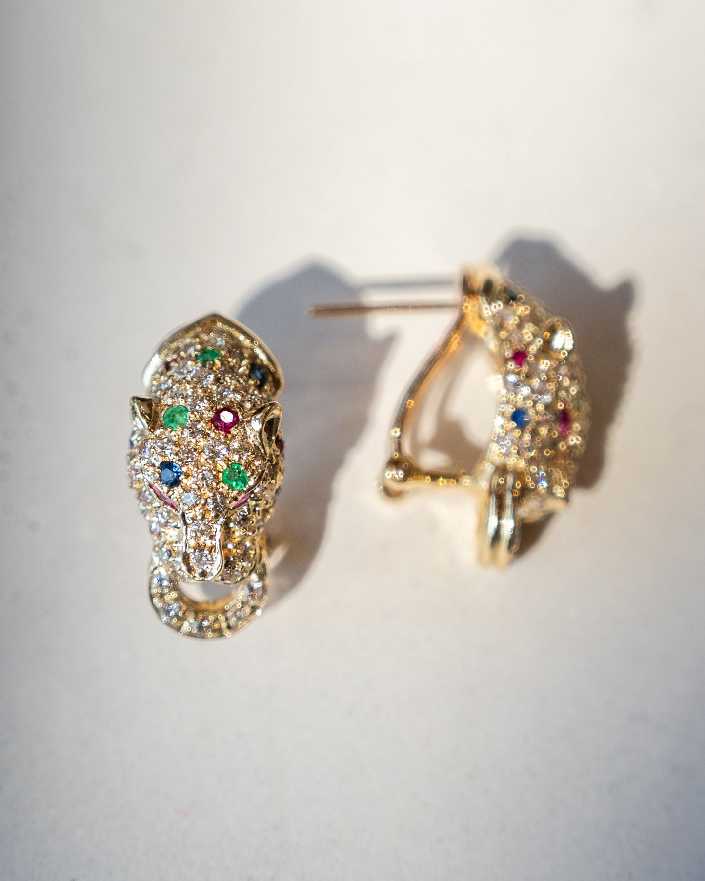 Multi-Gemstone Panther Stud Earrings in 18k Yellow Gold