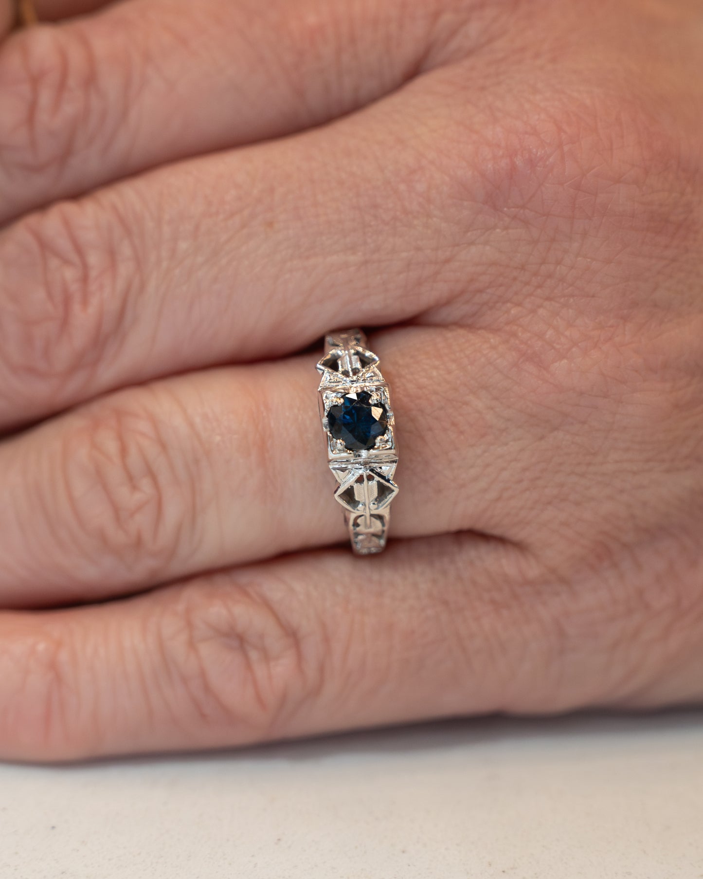 .65 Antique Deco Sapphire Engagement Ring 18k