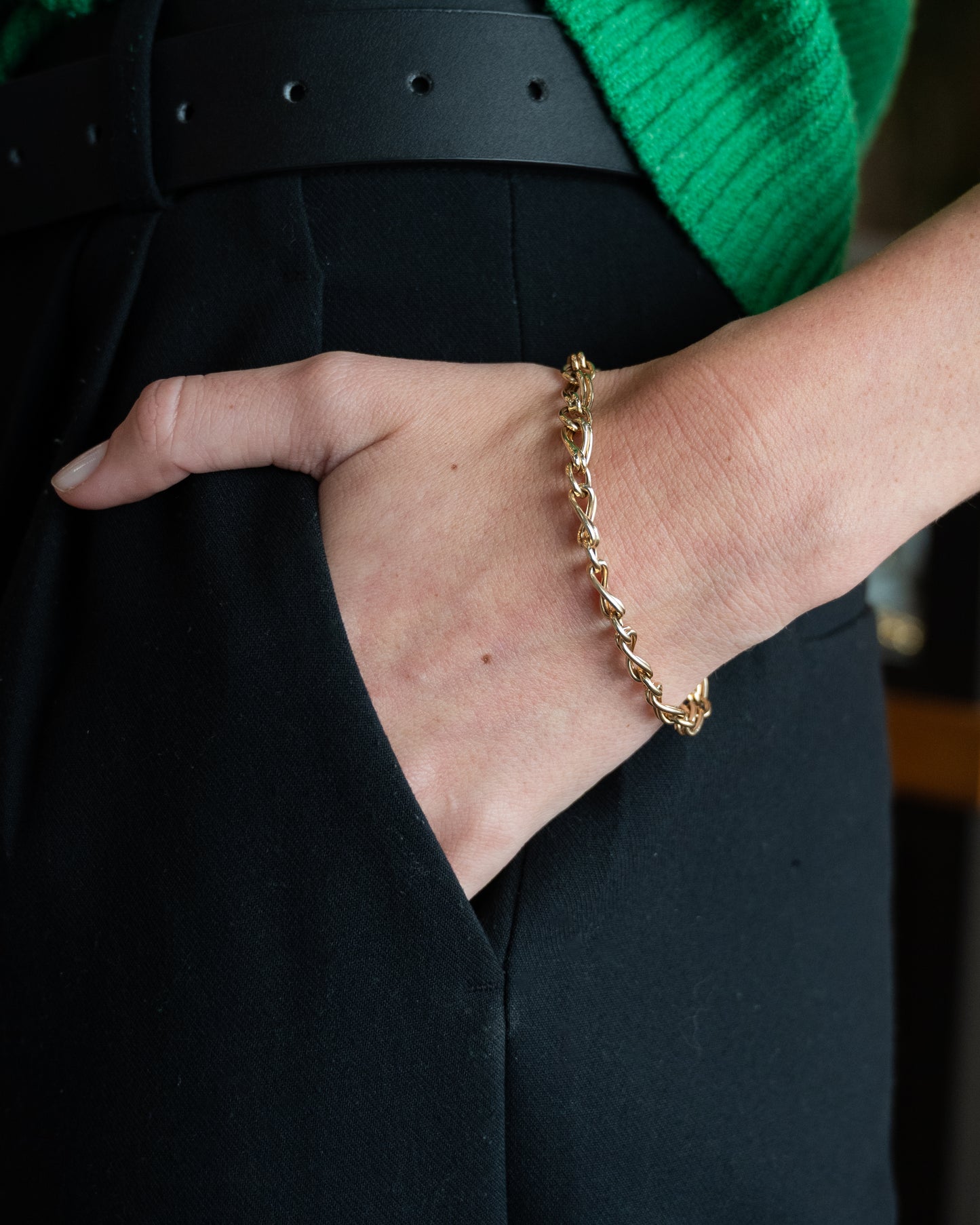 Alternating Twisted Link Chain Bracelet 14k Yellow Gold