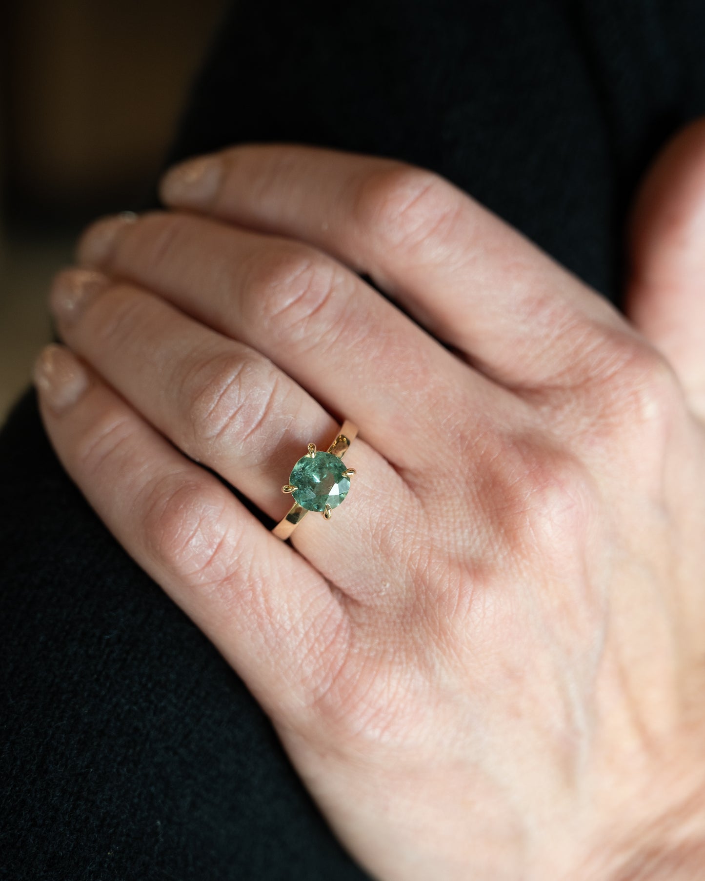 2.35 Green Tourmaline Engagement Ring in 14k Yellow Gold