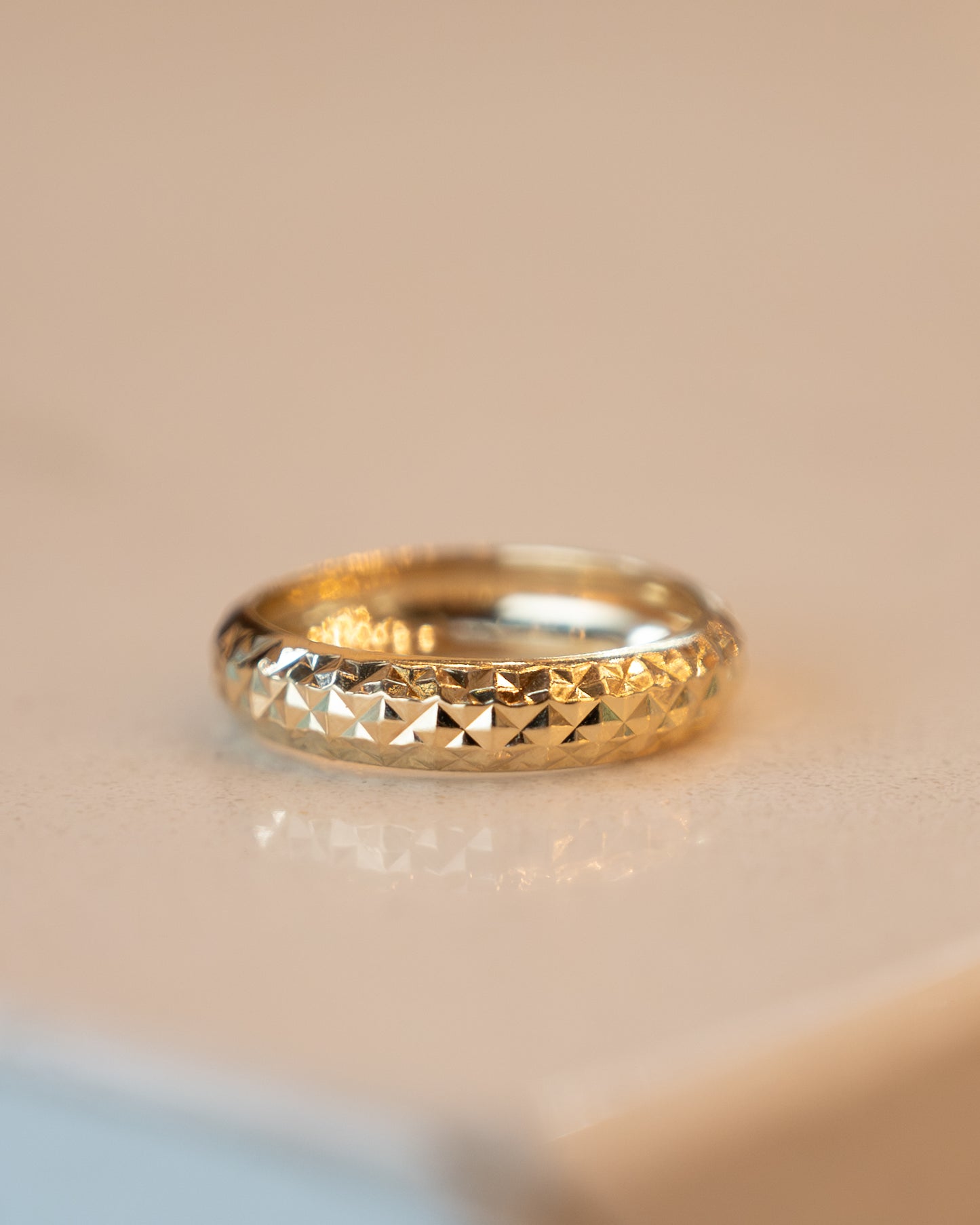 Geometric Textured Wedding Band in 14k Yellow Gold