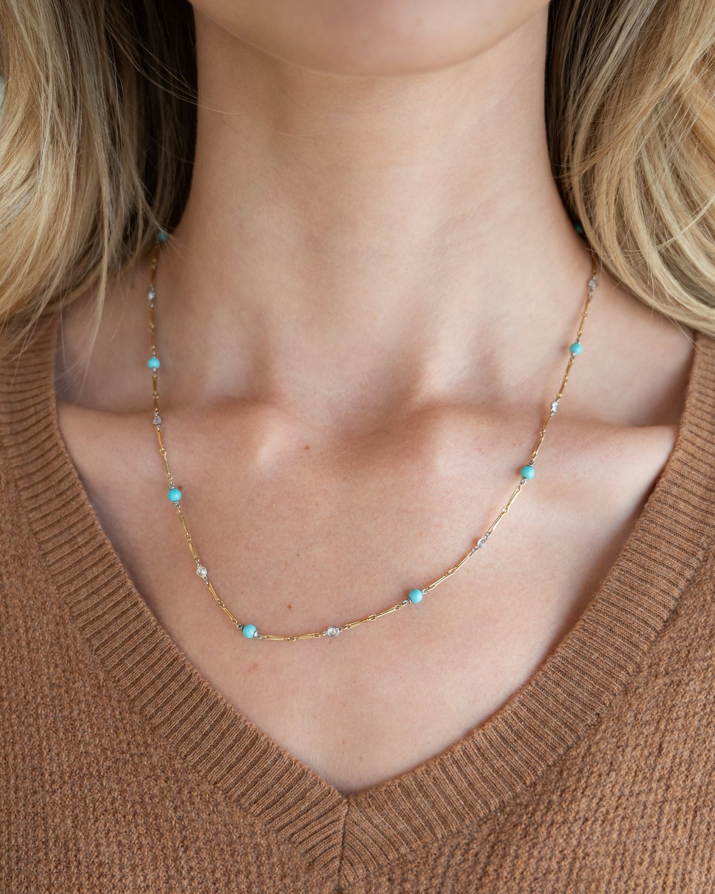 Two-Tone Turquoise & Diamond Necklace 18k/Platinum