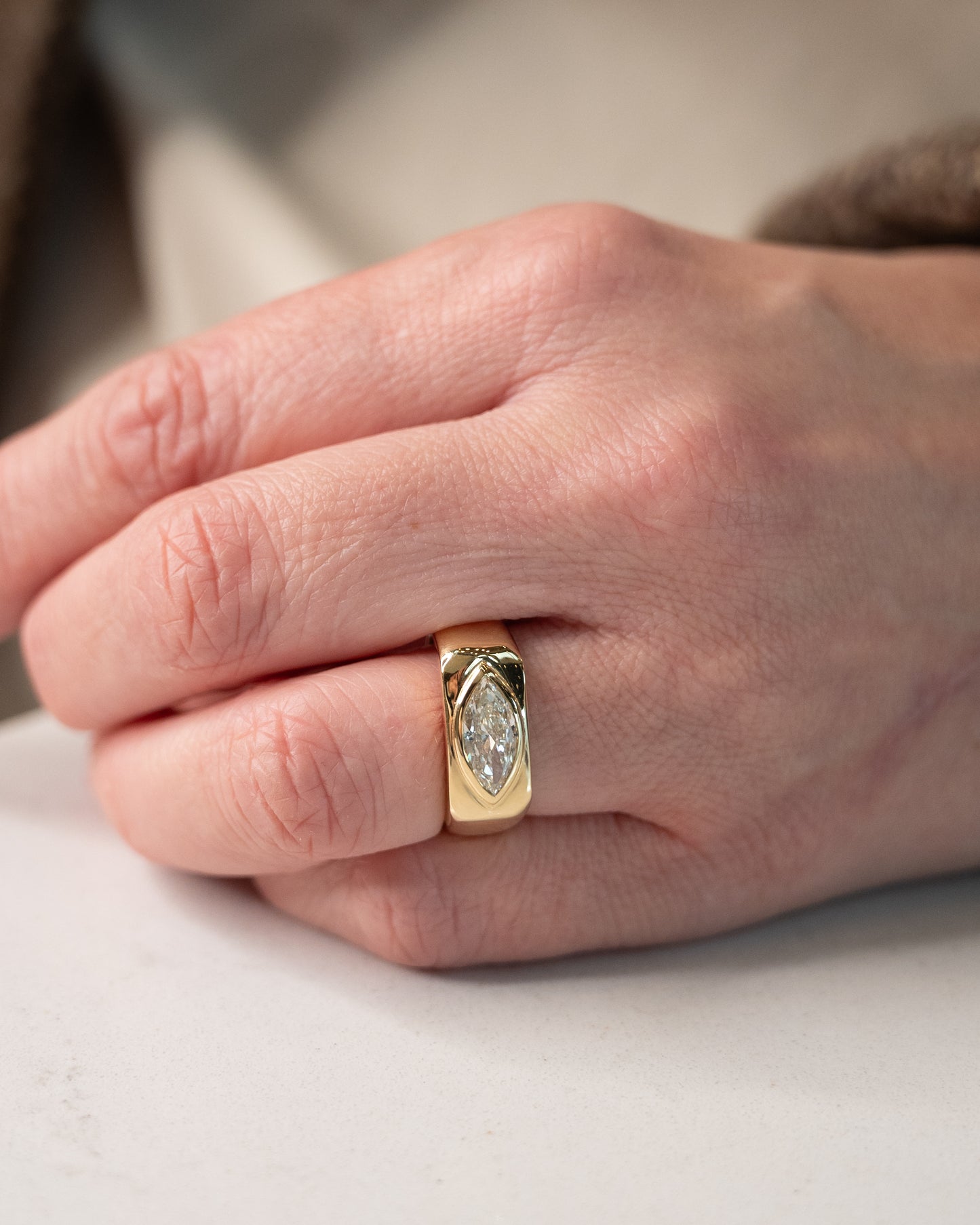 1.01 Chunky Marquise Diamond Right Hand Ring in 18k